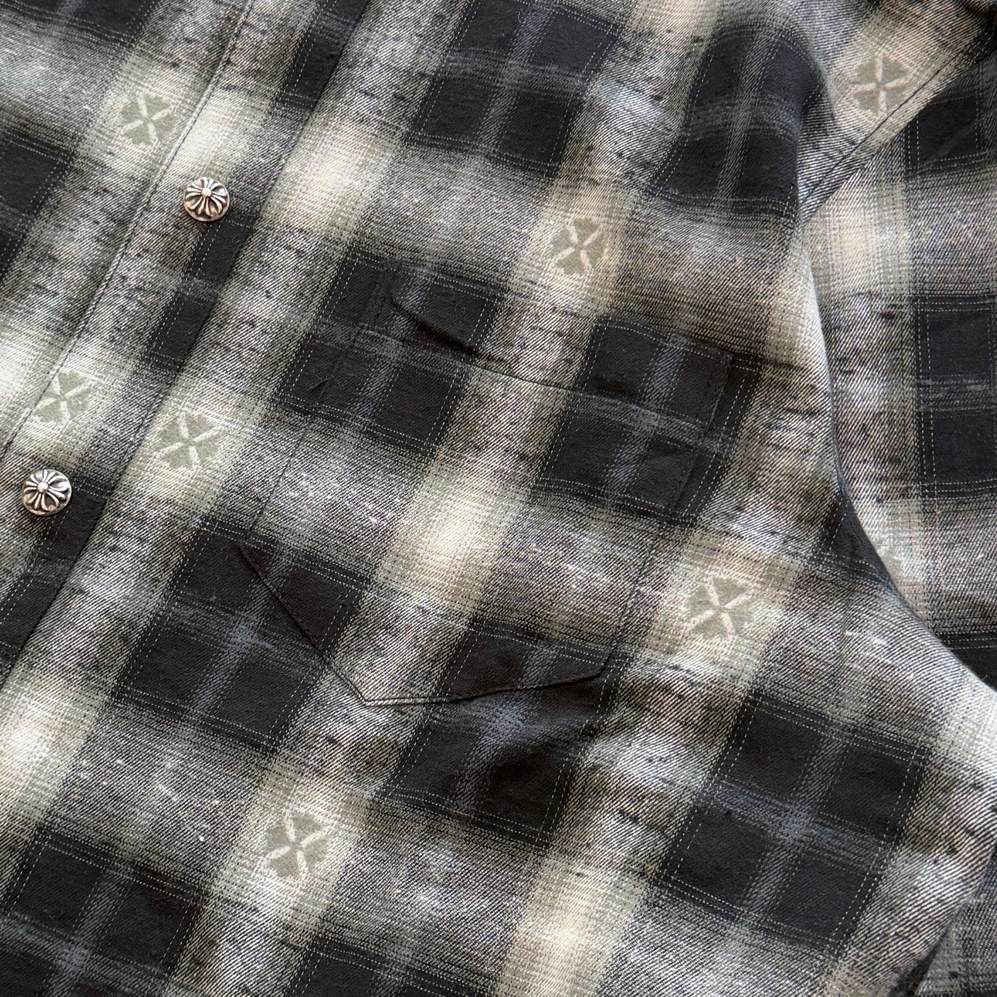 CHROME HEARTS Loose Ends Cross Leather Patch Check Shirt Size L クロムハーツ ルーズエンド クロスレザーパッチ チェック シャツ サイズL