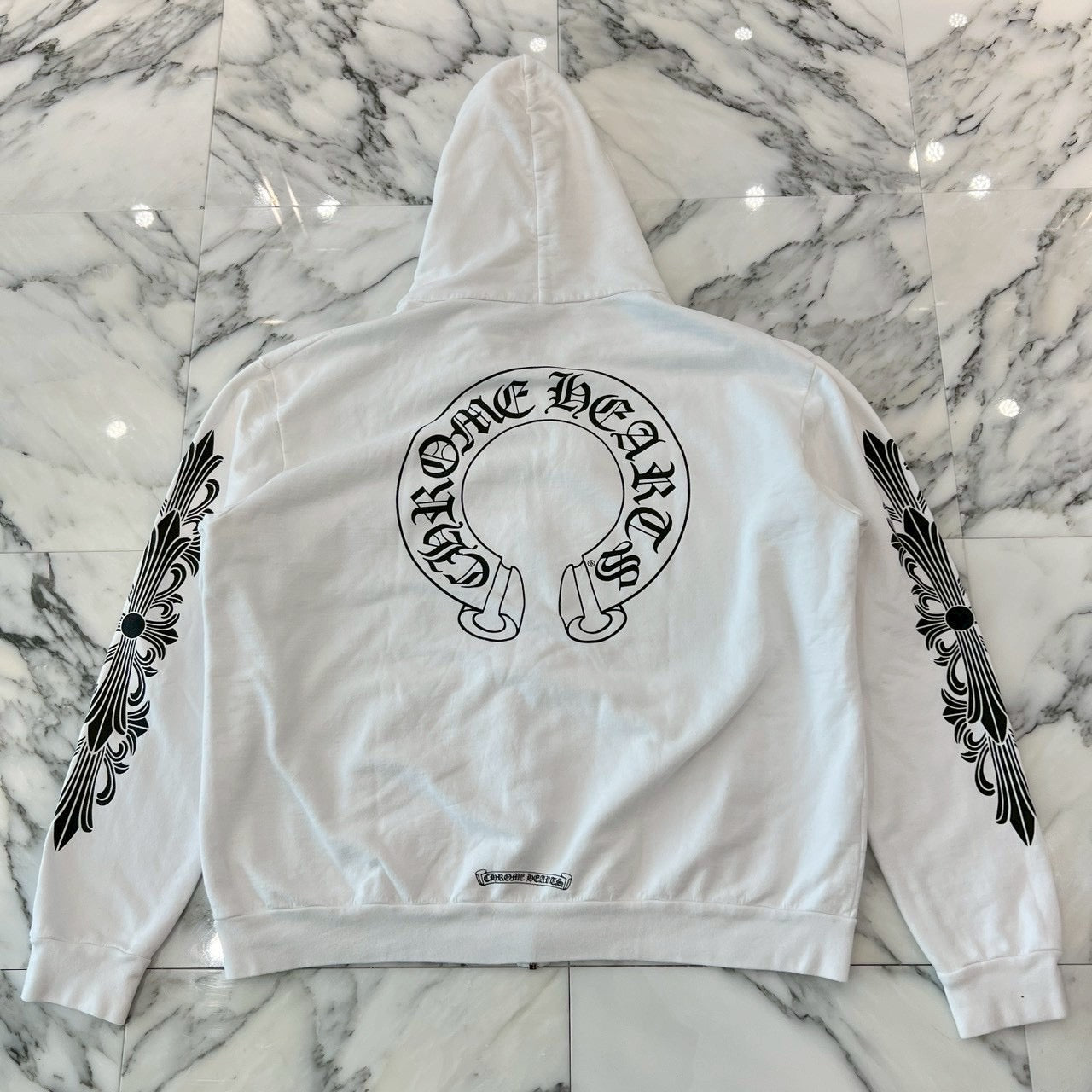 CHROME HEARTS (クロムハーツ) Floral Horseshoe CHROME HEARTS Floral Cross Horseshoe Zip Up Hoodie Size L