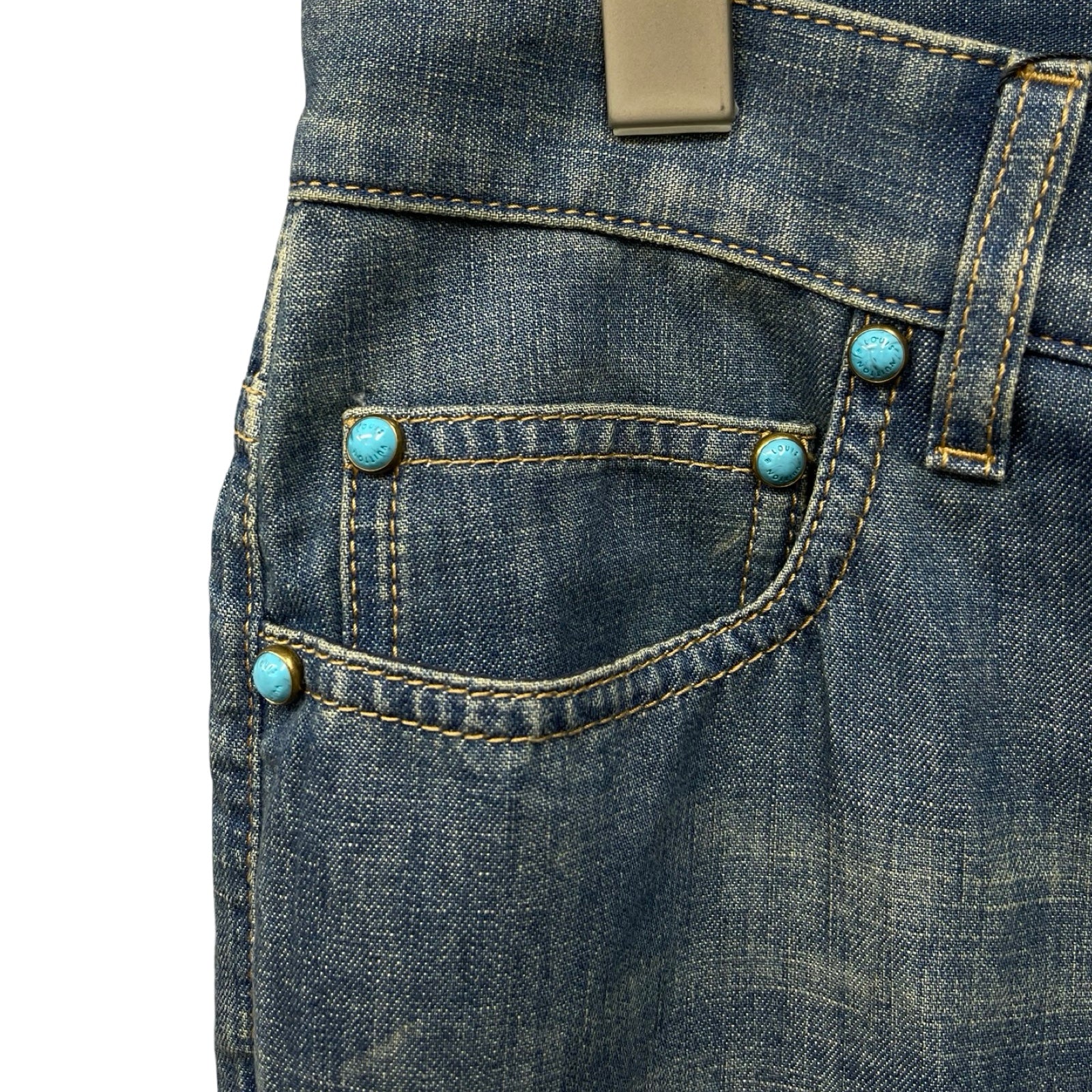 LOUIS VUITTON 2024AW Embellished Flared Cotton Chambray Pants 1AFYNP Size 29