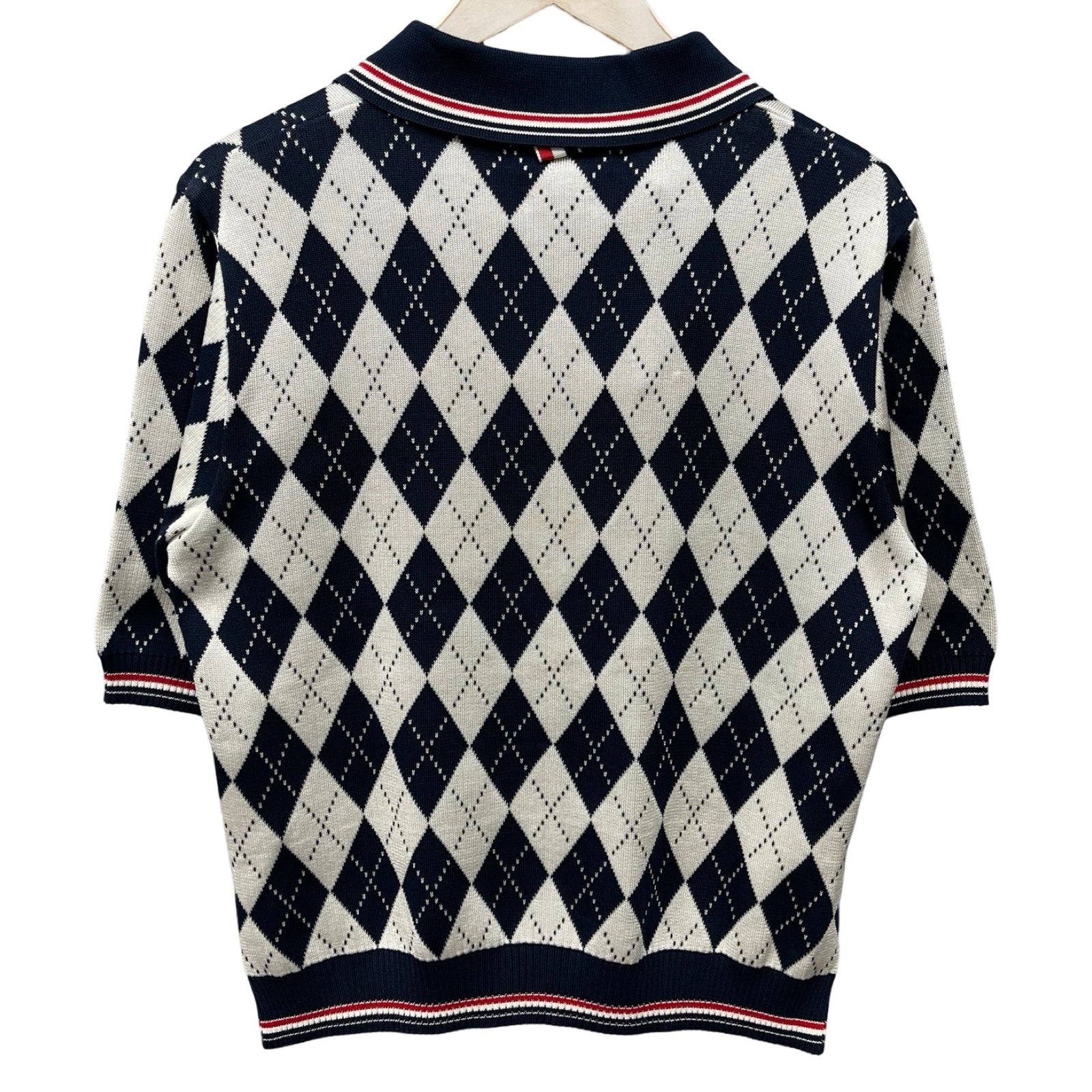 THOM BROWNE 2024SS Argyle Cotton Silk Striped Piping Polo Shirt MKP068AY3504415 Size 2