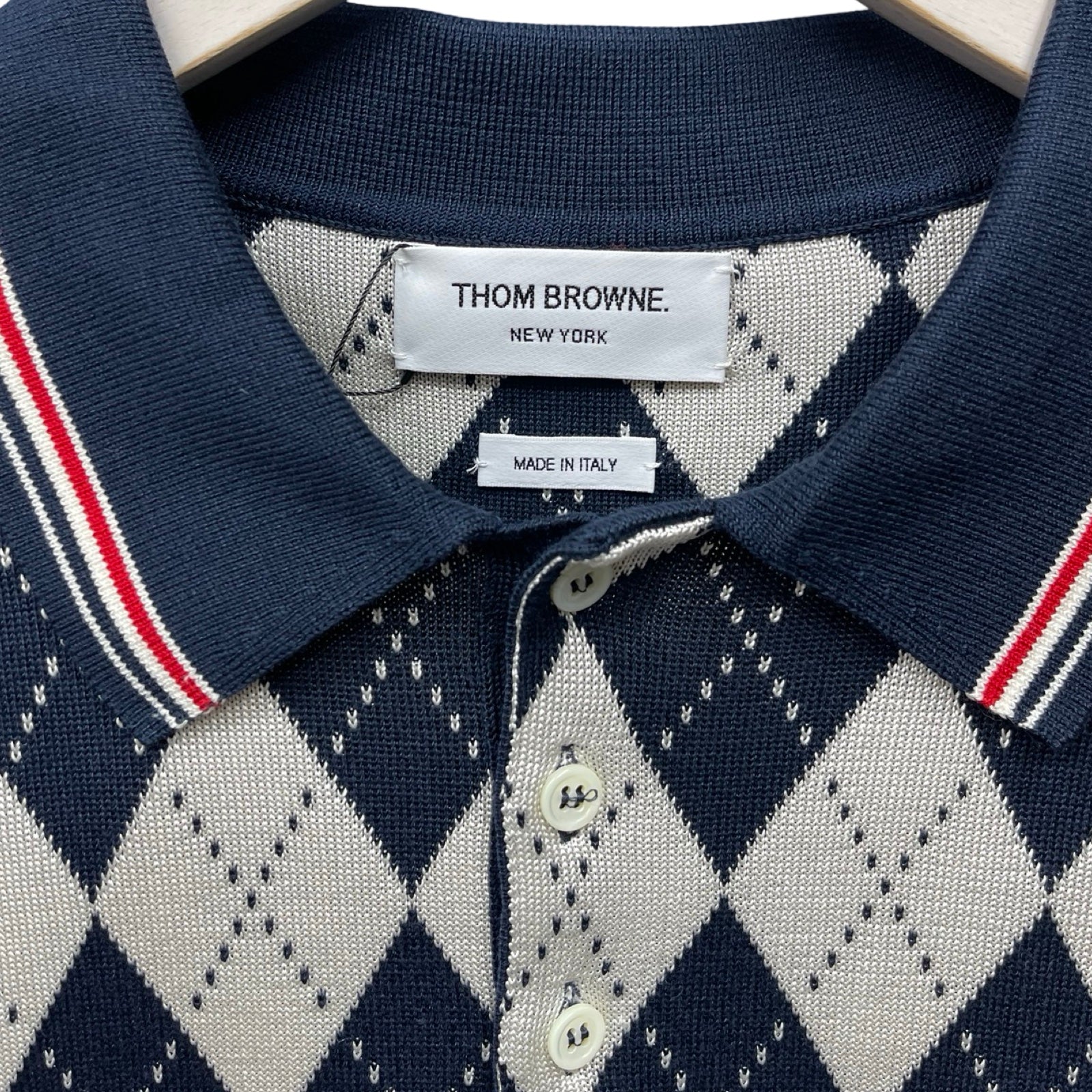 THOM BROWNE 2024SS Argyle Cotton Silk Striped Piping Polo Shirt MKP068AY3504415 Size 2