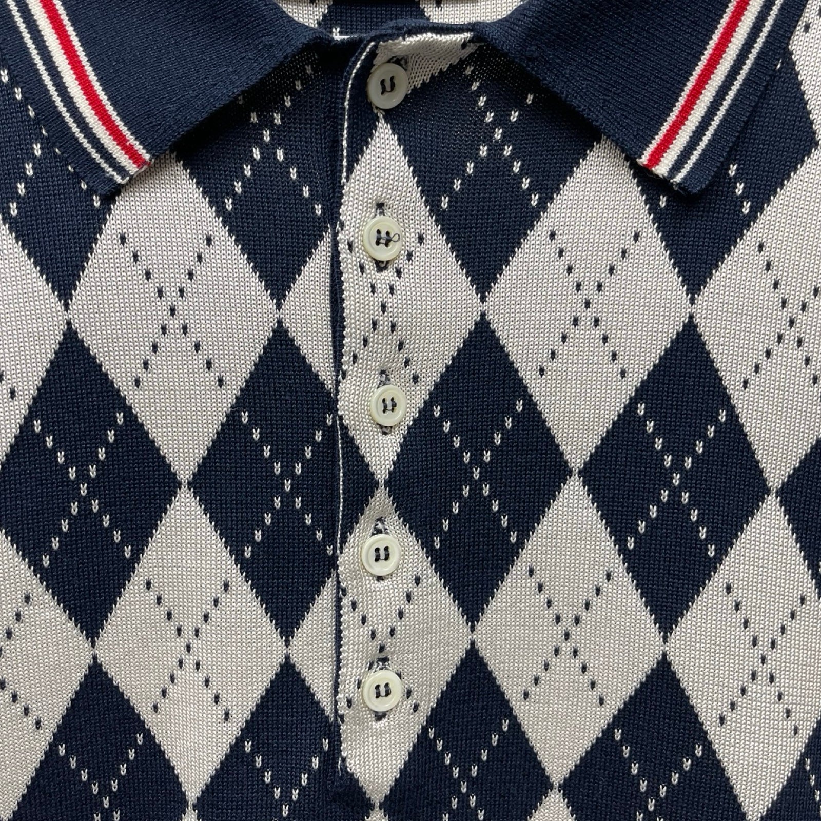 THOM BROWNE 2024SS Argyle Cotton Silk Striped Piping Polo Shirt MKP068AY3504415 Size 2