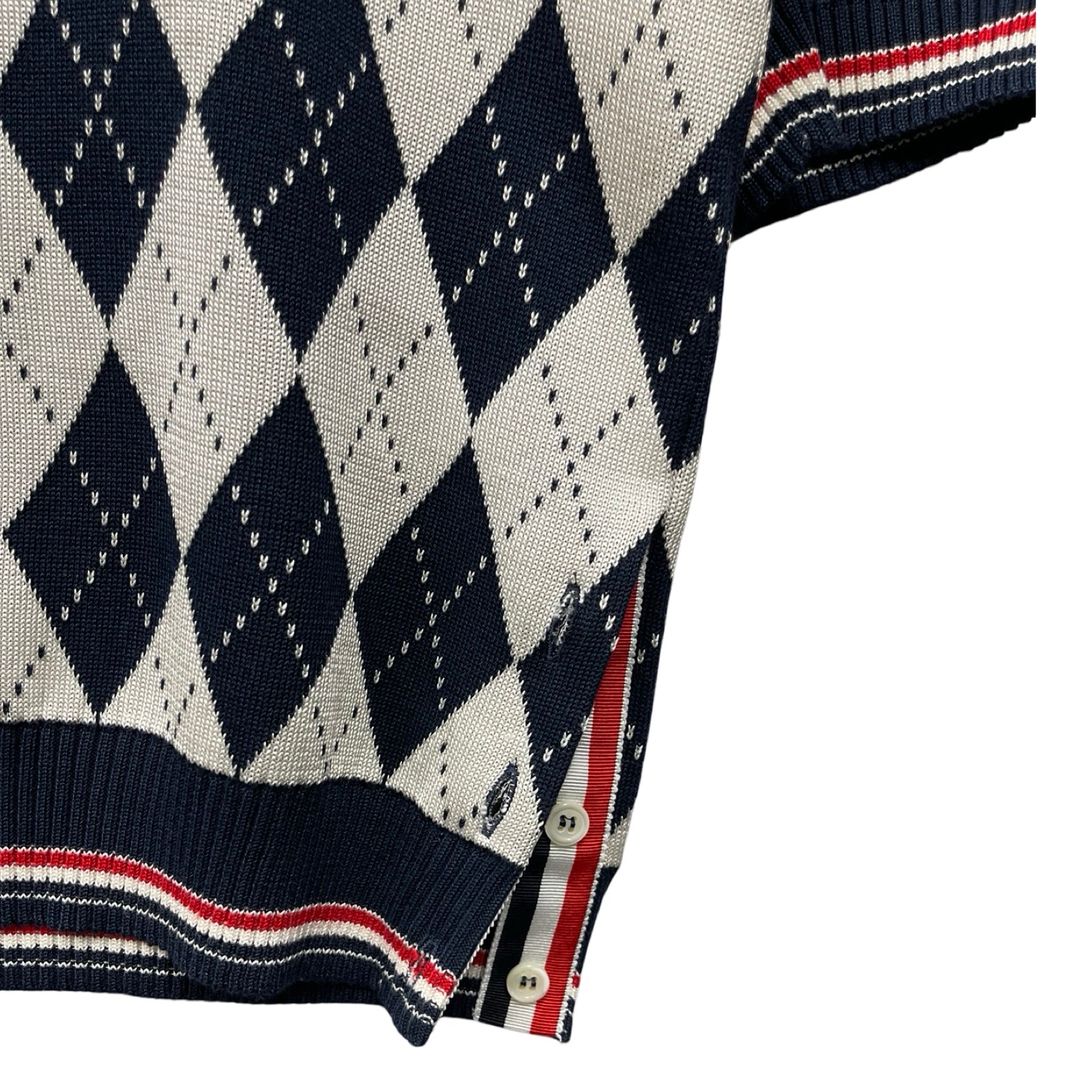 THOM BROWNE 2024SS Argyle Cotton Silk Striped Piping Polo Shirt MKP068AY3504415 Size 2