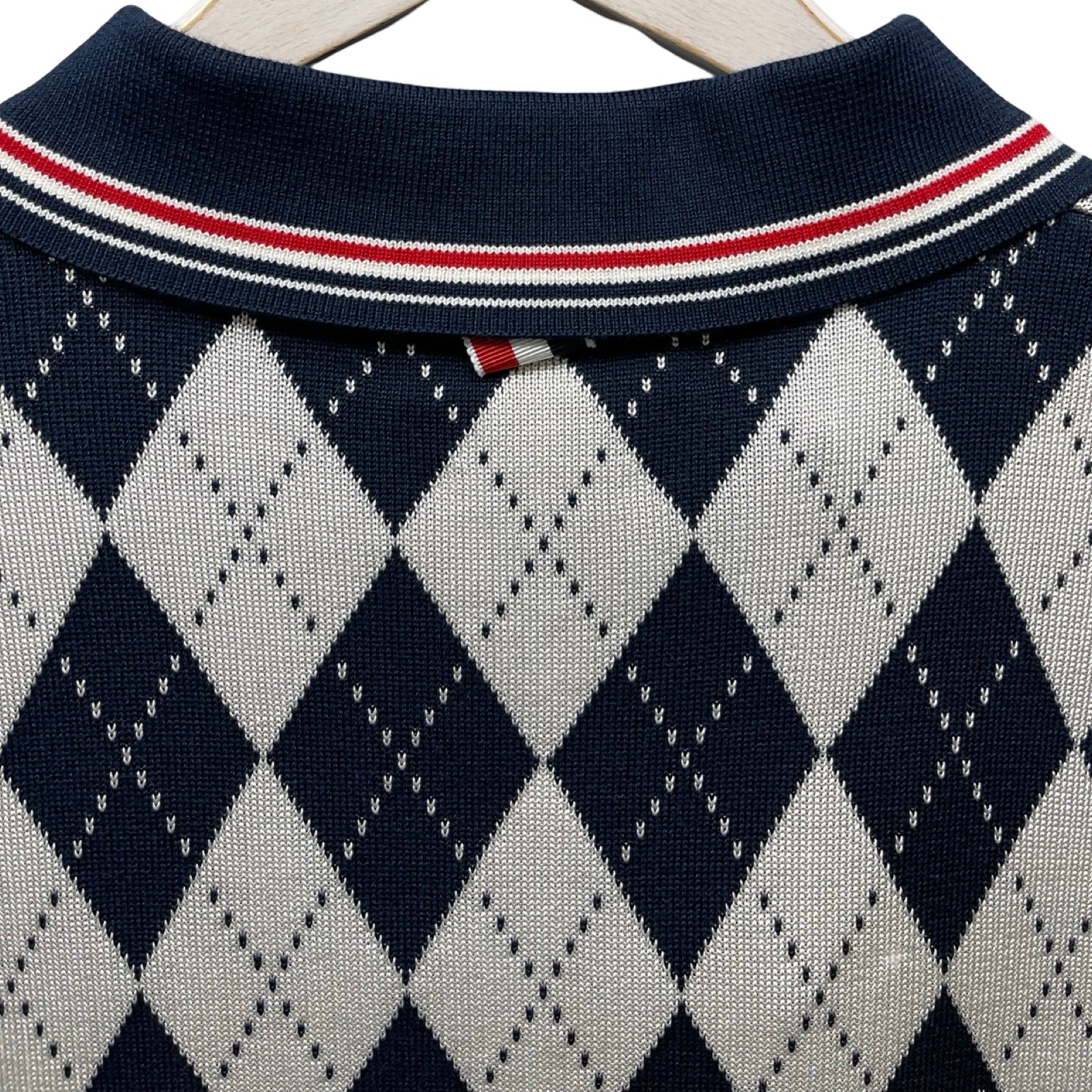THOM BROWNE 2024SS Argyle Cotton Silk Striped Piping Polo Shirt MKP068AY3504415 Size 2