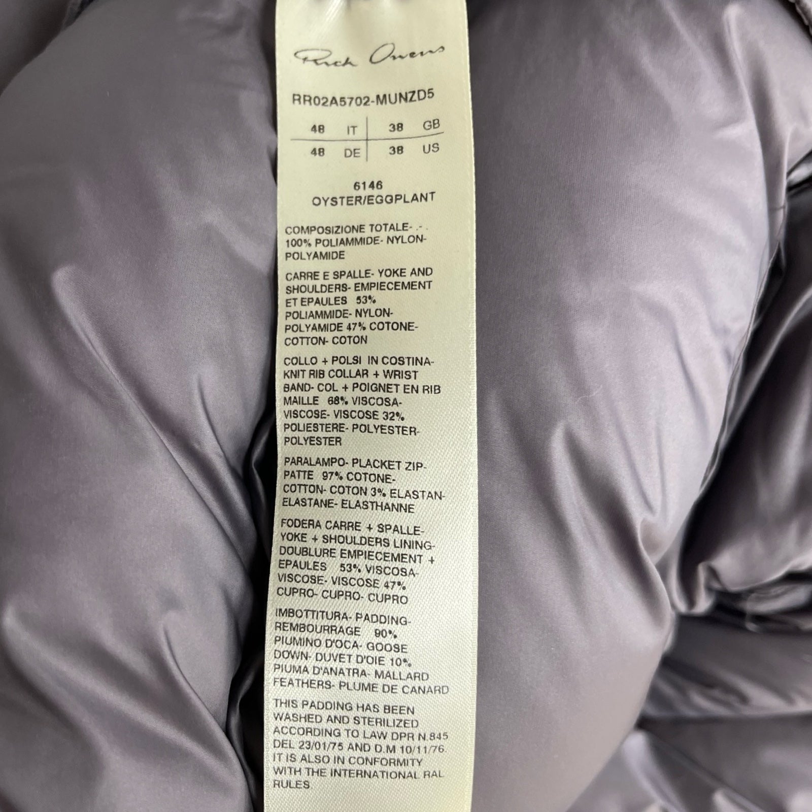 Rick Owens 2021AW Geth Bomber Jacket RR02A5702-MUNZD5 Size 48