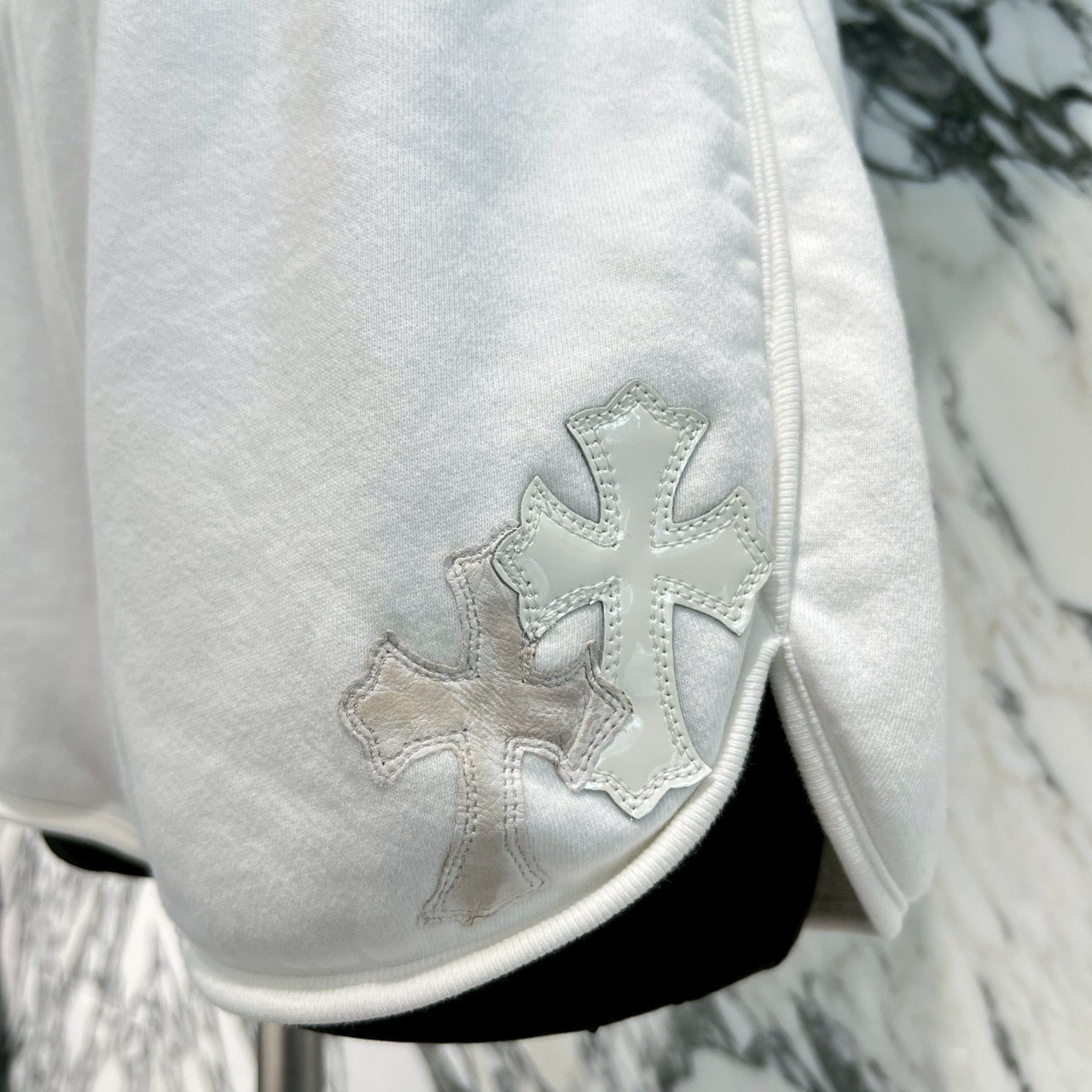 CHROME HEARTS Y NOT Cross Leather Patch Sweat Shorts Size S クロムハーツ ワイノット クロスレザーパッチ スウェットショーツ サイズS