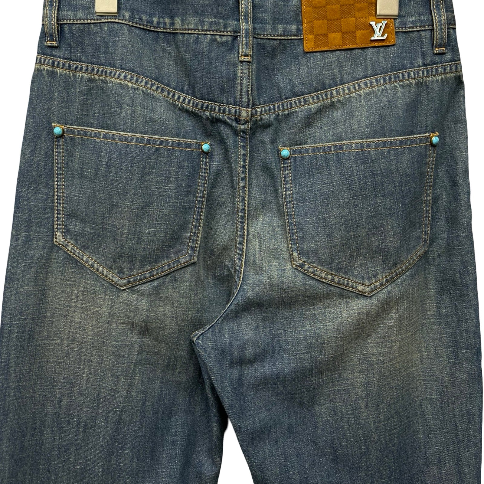 LOUIS VUITTON 2024AW Embellished Flared Cotton Chambray Pants 1AFYNP Size 29