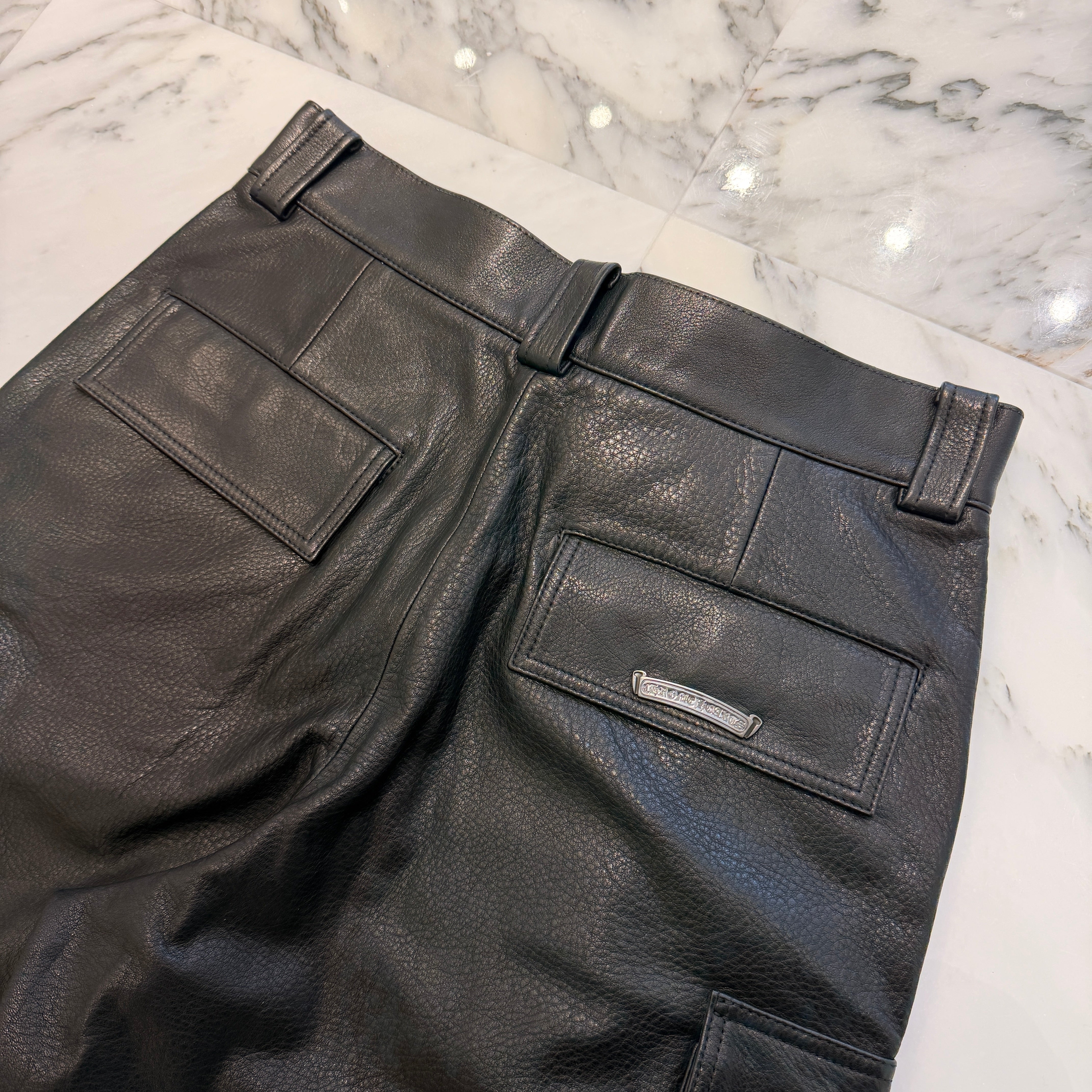 CHROME HEARTS Cross Ball Button Leather Cargo Pants Size 32 クロムハーツ クロスボールボタン レザー カーゴパンツ サイズ32