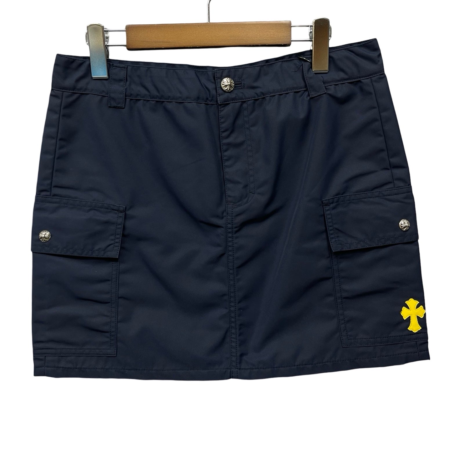 CHROME HEARTS Y NOT Yellow Cross Patch Nylon Skirt Size 27