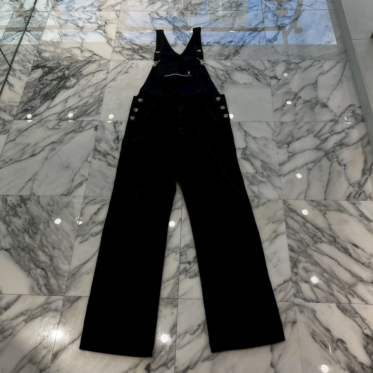 CHROME HEARTS Horseshoe Button Flare Knee Denim OVERALL Size 32 クロムハーツ ホースシューボタン フレアニー デニムオーバーオール サイズ32