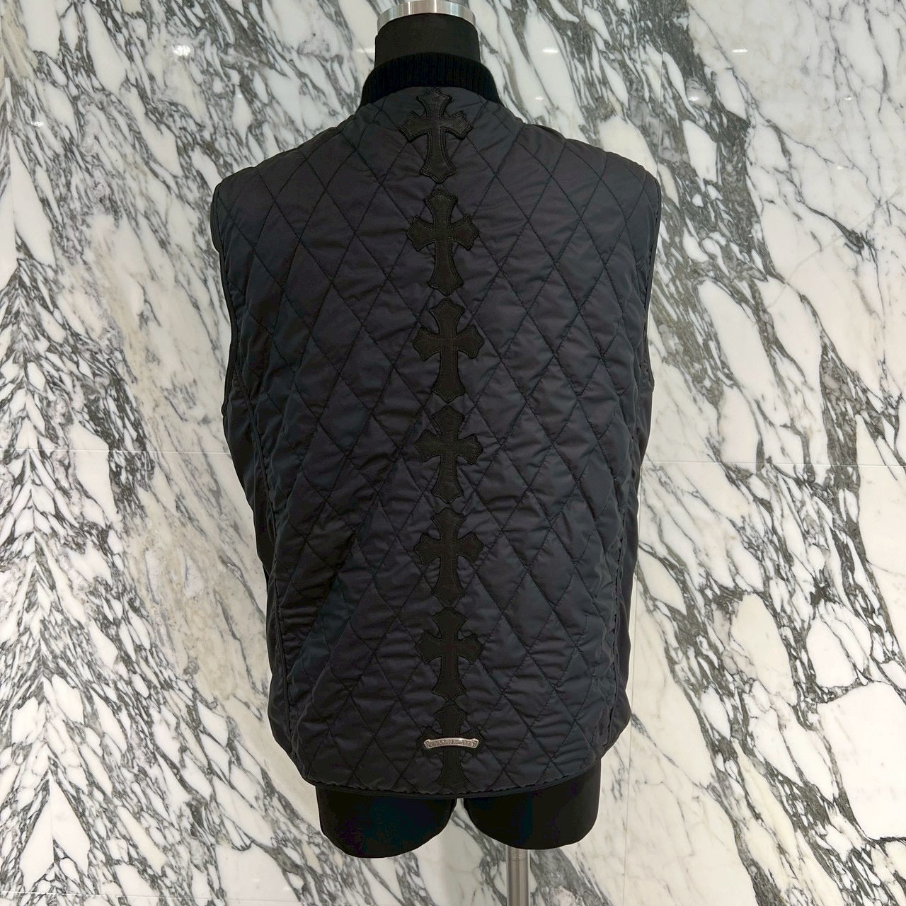 CHROME HEARTS Papa Leather Cross Patch Quilting Vest Size M クロムハーツ パパ レザークロスパッチ ベスト サイズM