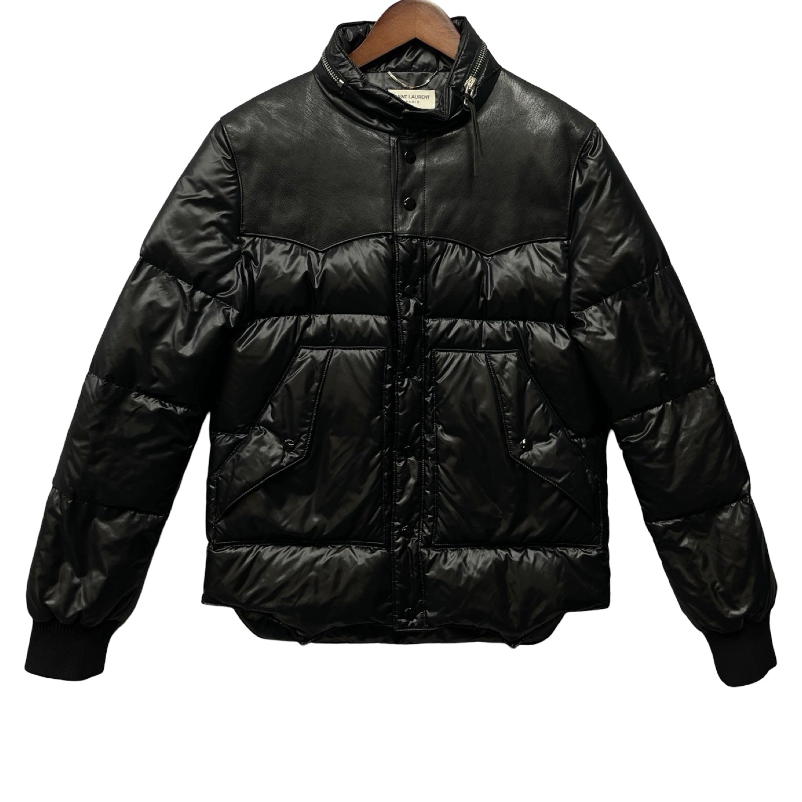 SAINT LAURENT PARIS 2013AW Leather Yoke Down Jacket 330322 Y940B Size 46