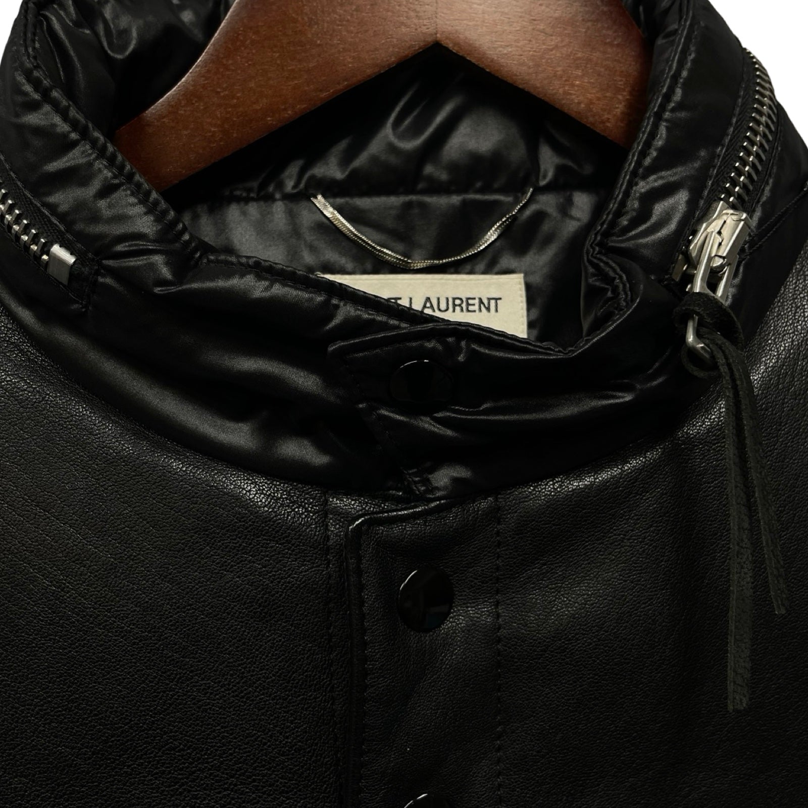 SAINT LAURENT PARIS 2013AW Leather Yoke Down Jacket 330322 Y940B Size 46