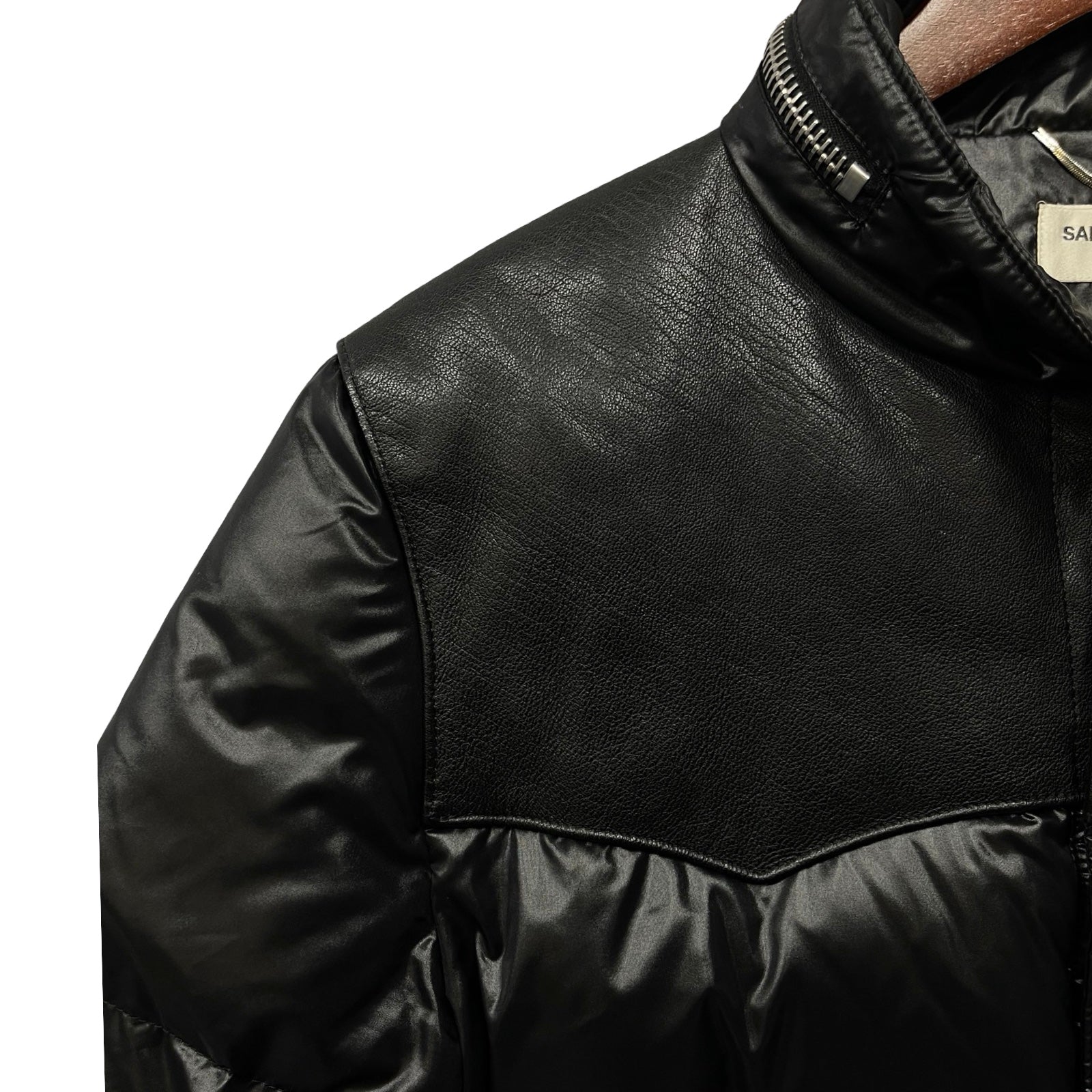 SAINT LAURENT PARIS 2013AW Leather Yoke Down Jacket 330322 Y940B Size 46