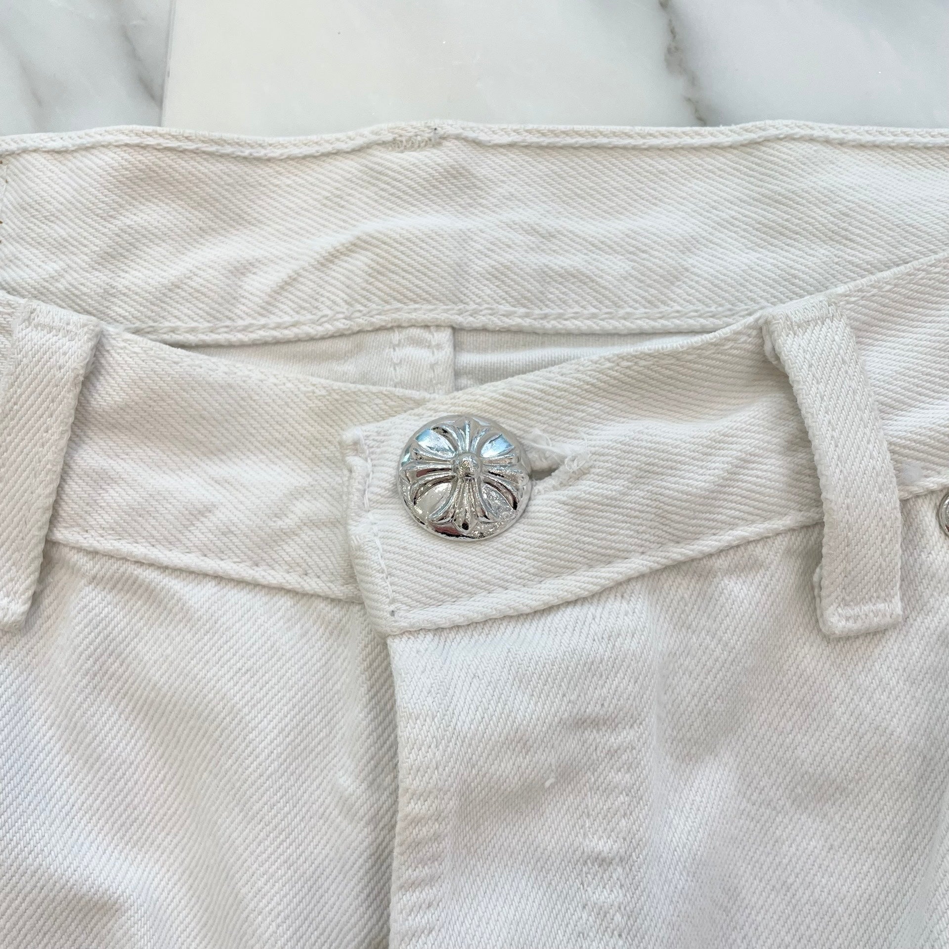 CHROME HEARTS × Levi's VNTG Leopard Harako Leather Cross Patch Denim Size 32 クロムハーツ × リーバイス ヴィンテージ レオパルド ハラコレザーパッチ ジーンズ デニムパンツサイズ32