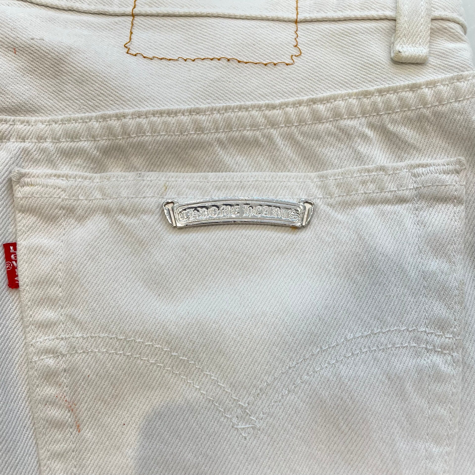 CHROME HEARTS × Levi's VNTG Leopard Harako Leather Cross Patch Denim Size 32 クロムハーツ × リーバイス ヴィンテージ レオパルド ハラコレザーパッチ ジーンズ デニムパンツサイズ32