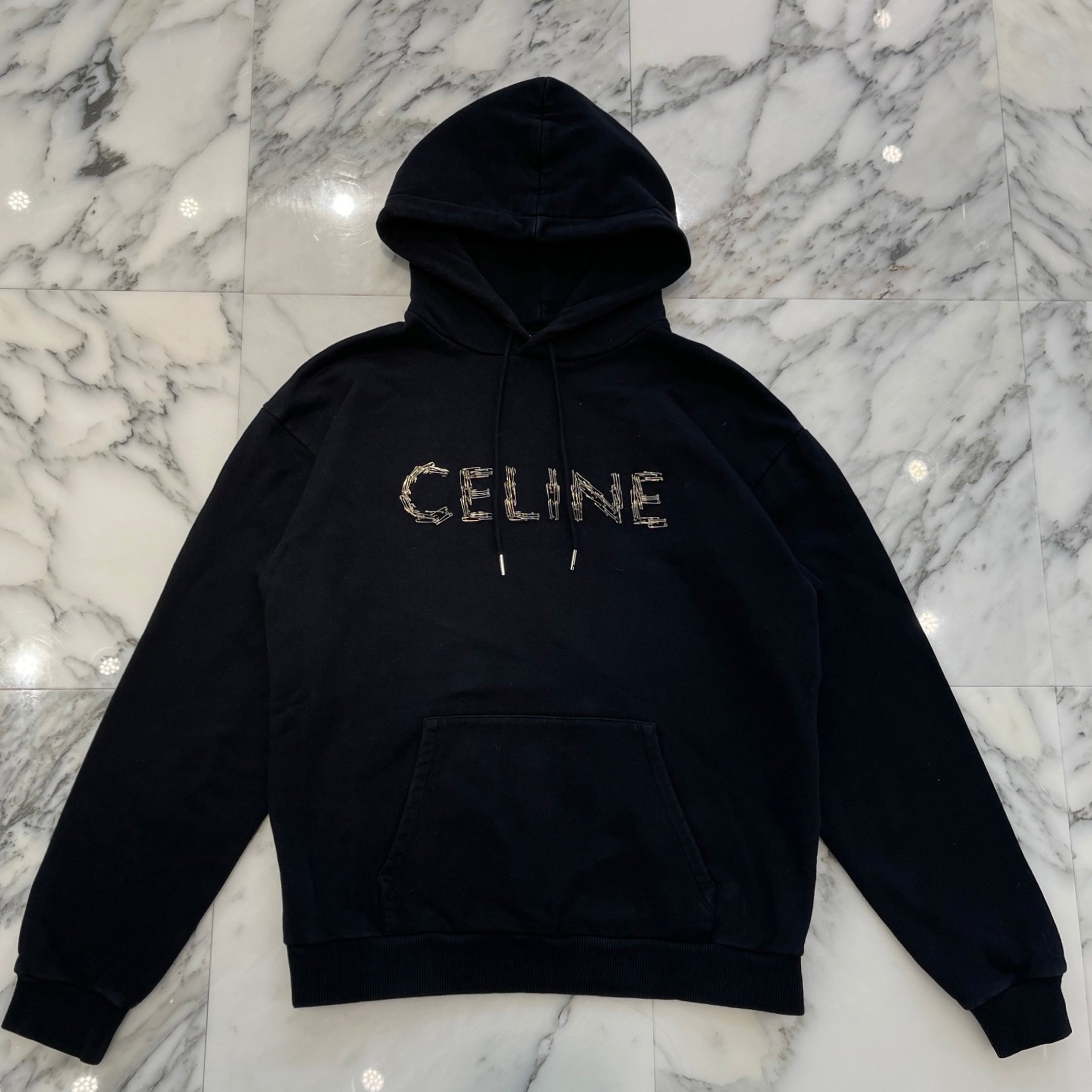 CELINE 2022SS Safety Pin Motif Logo Hoodie 2Y697670Q Size M