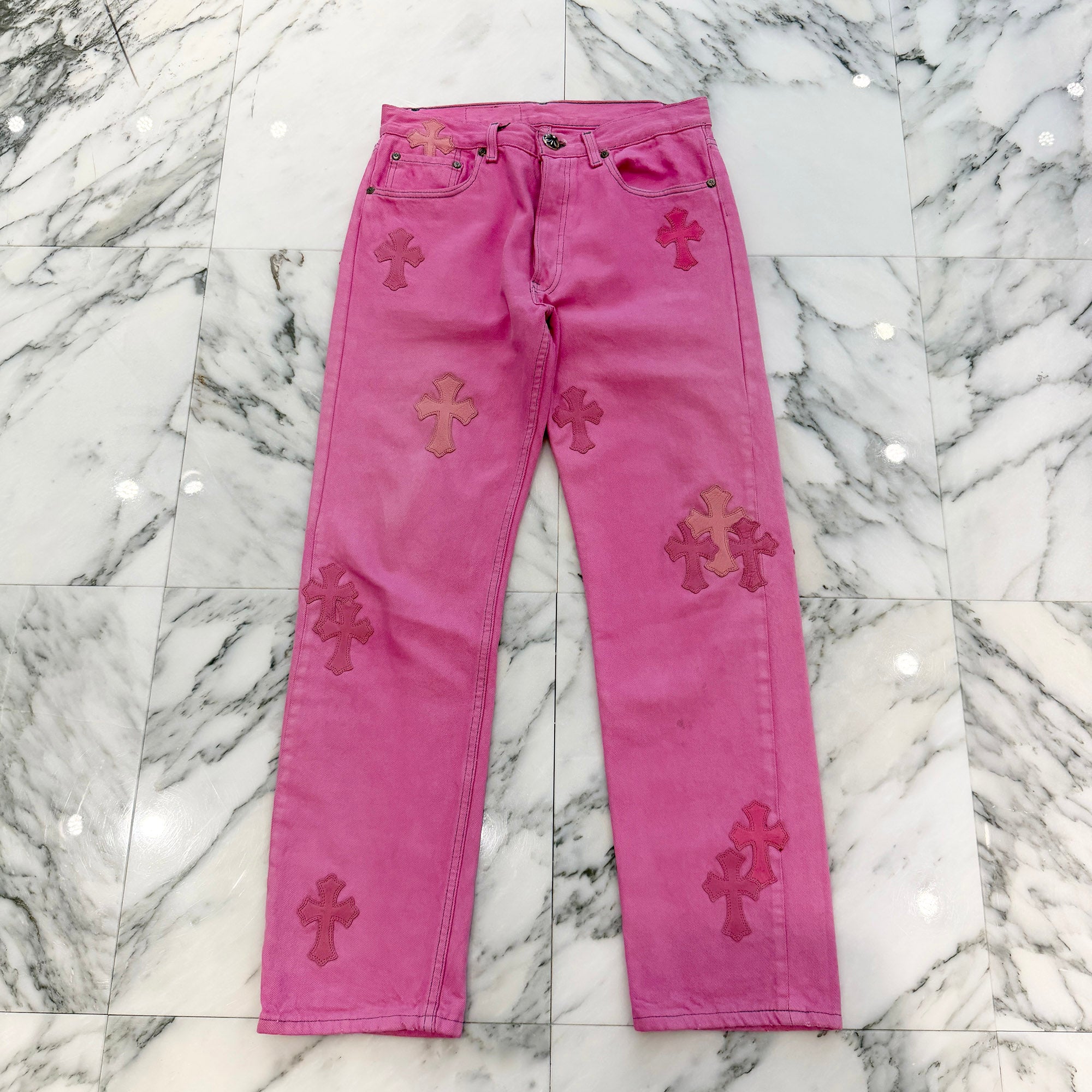 CHROME HEARTS × Levi's VNTG Pink Cross Leather Patch Denim Pants Size 30 クロムハーツ × リーバイス ヴィンテージ ピンククロス レザーパッチ デニムパンツ ジーンズ サイズ30
