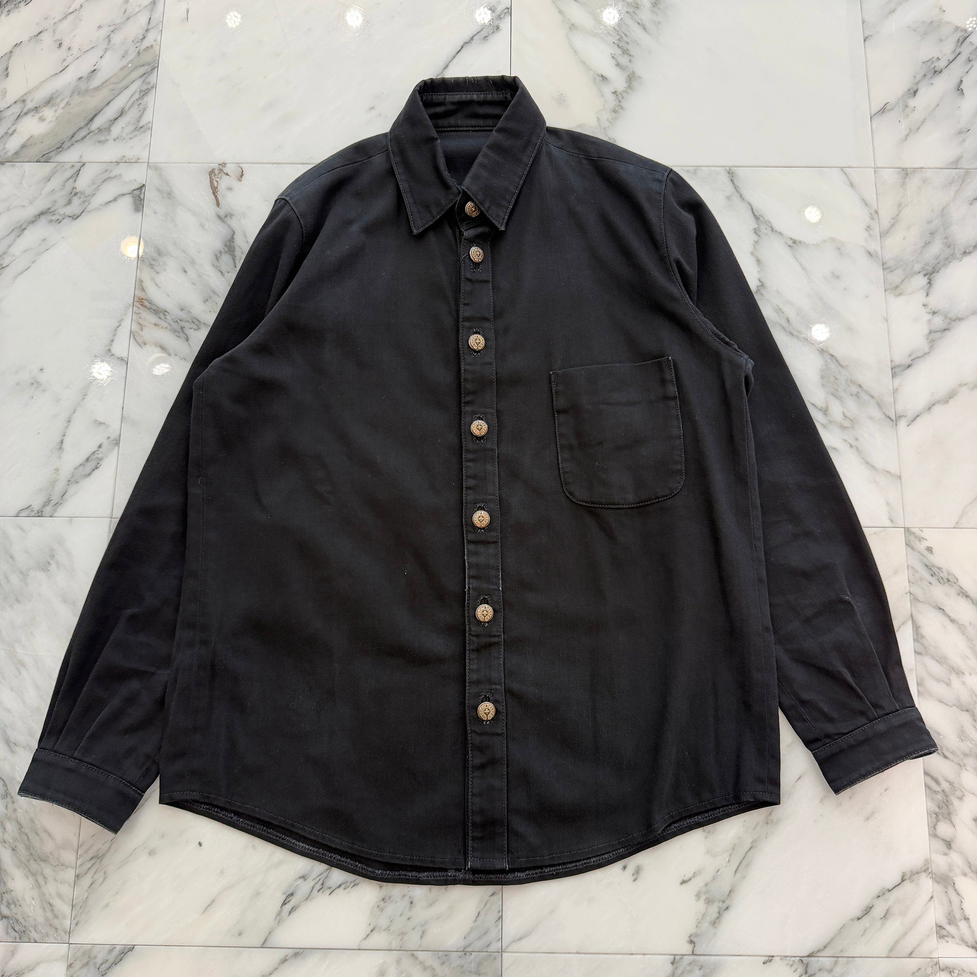 CHROME HEARTS Back Fleury Horseshoe Button Western Denim Shirt Jacket Size M クロムハーツ バックフレアニー ホースシューボタン ウエスタンデニムシャツジャケット サイズM