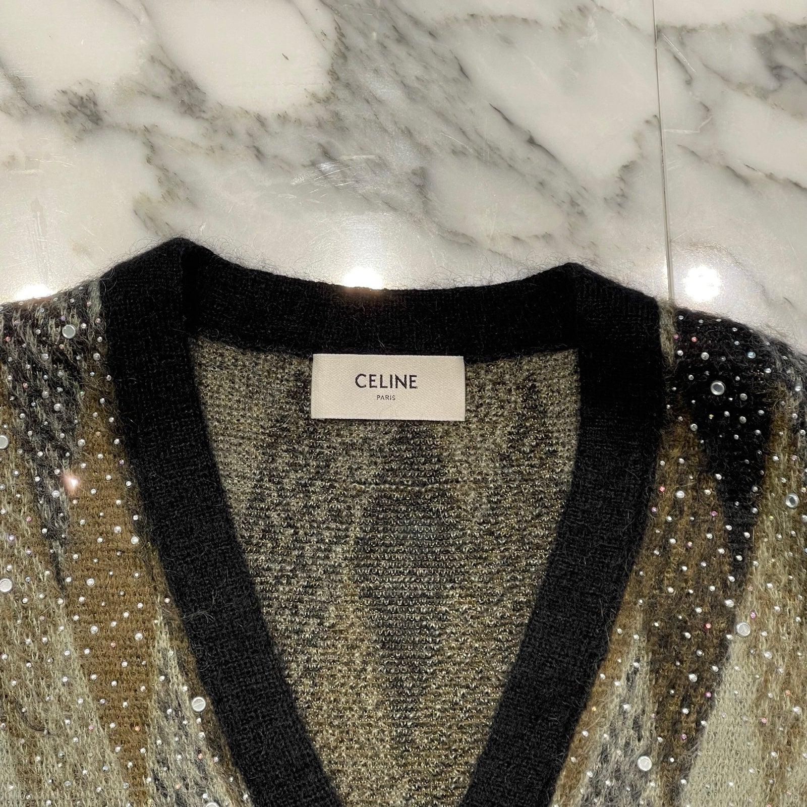 CELINE 2022AW Brushed Mohair Embroidered Long Cardigan 2AA48606S Size XS