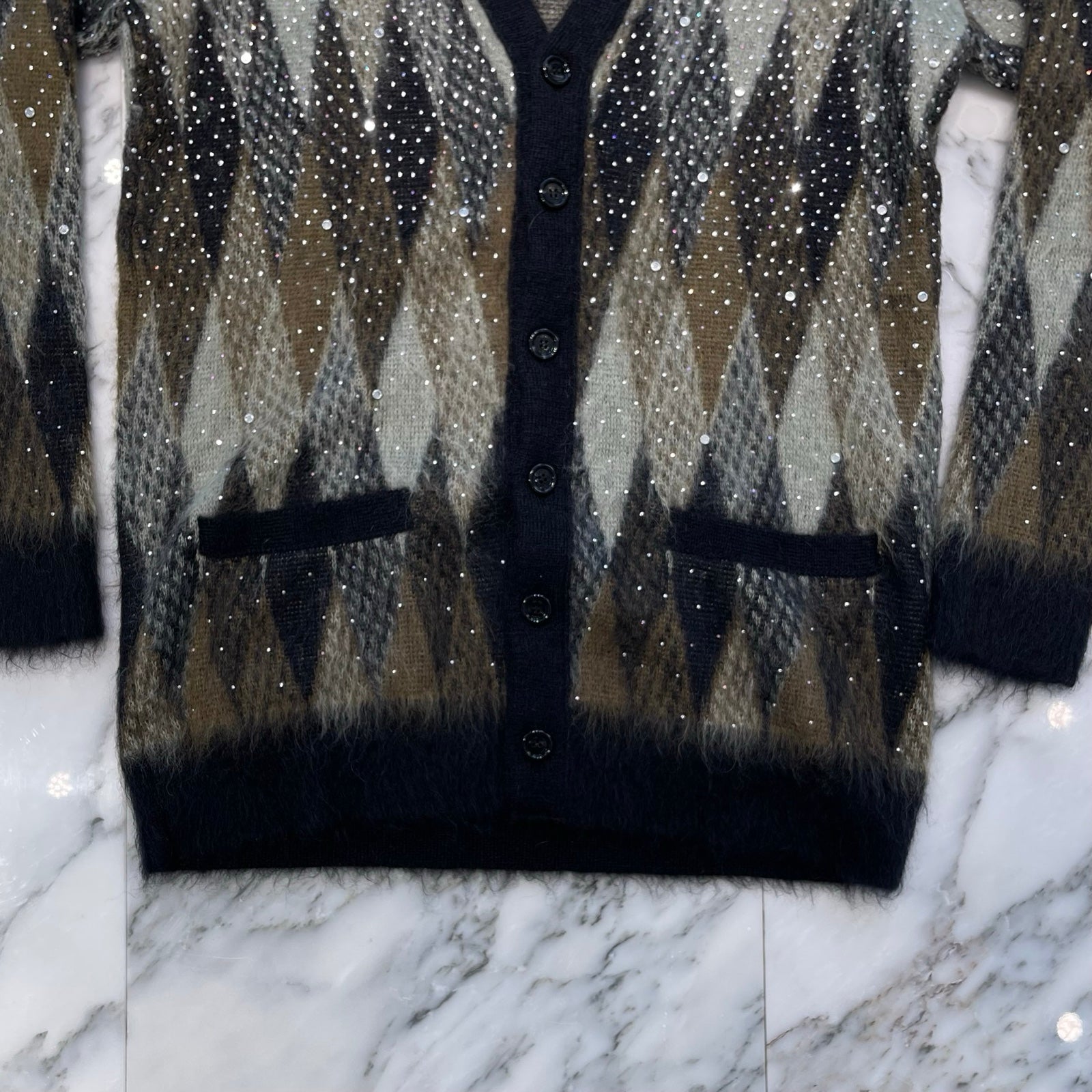 CELINE 2022AW Brushed Mohair Embroidered Long Cardigan 2AA48606S Size XS