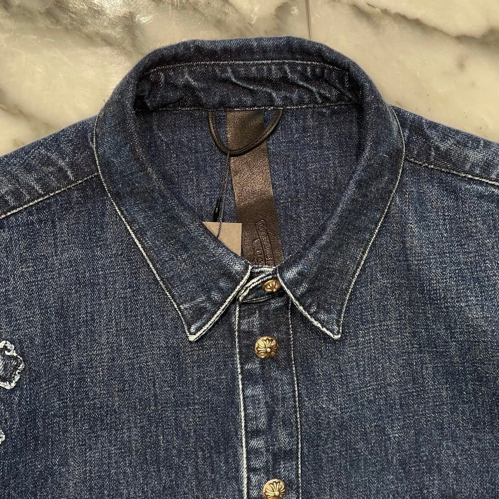 CHROME HEARTS Loose Ends Denim Cross Patch Shirt Size XL