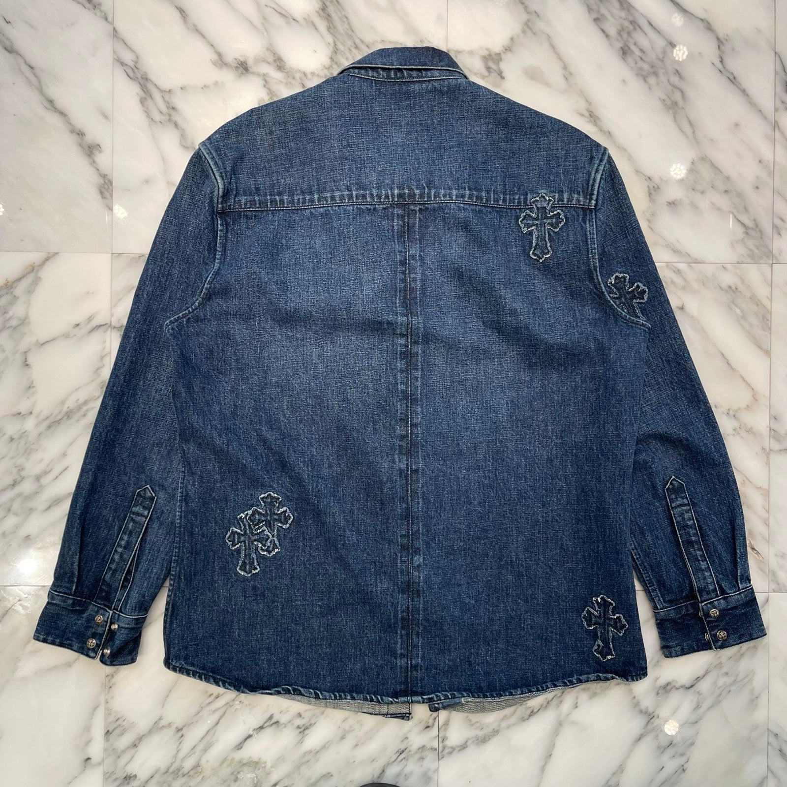 CHROME HEARTS Loose Ends Denim Cross Patch Shirt Size XL