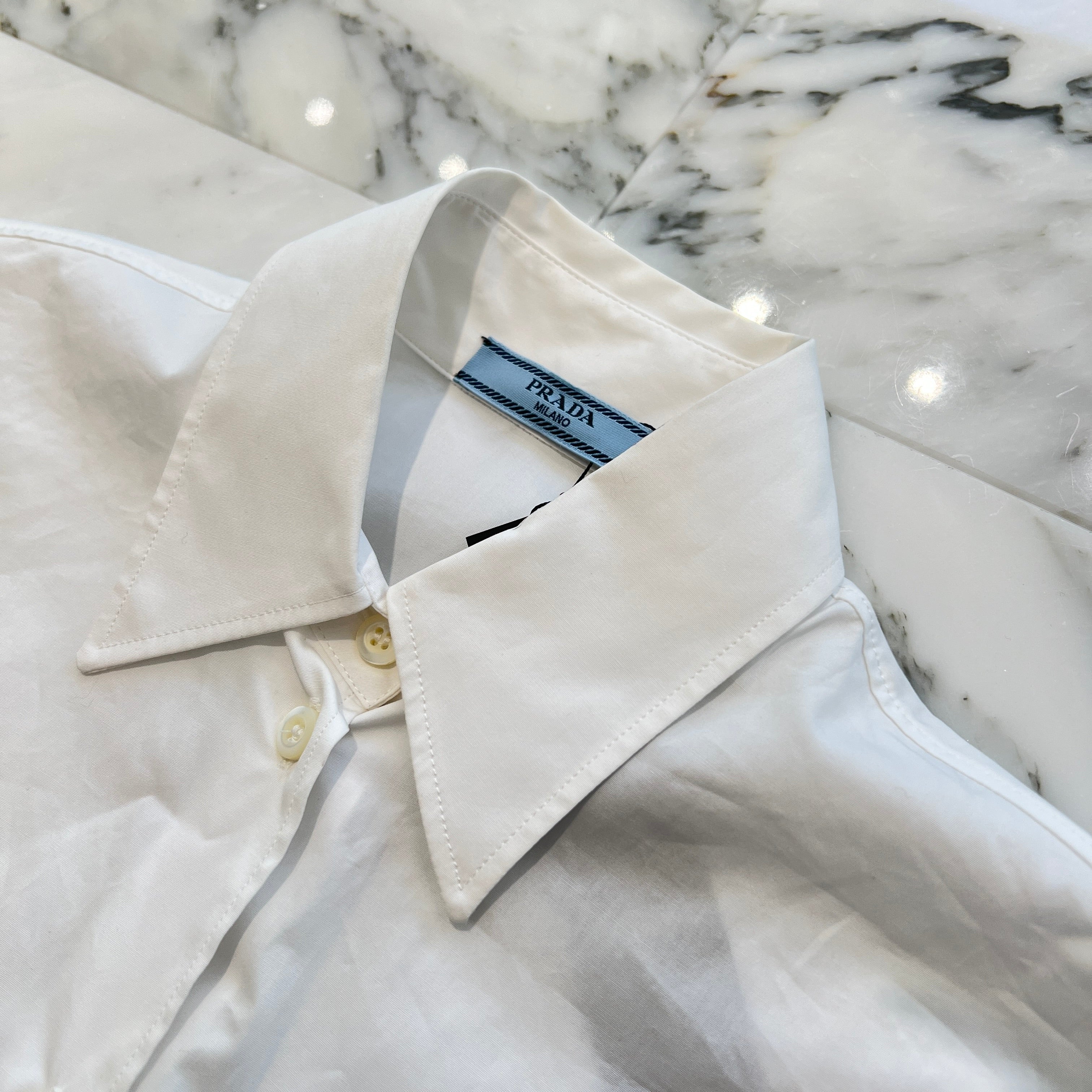 PRADA 2021AW Nylon Arm Panel Triangle Logo Plate Shirt P415F S212 1YY2 Size 36 プラダ アームナイロン切替トライアングルロゴプレートシャツ サイズ36