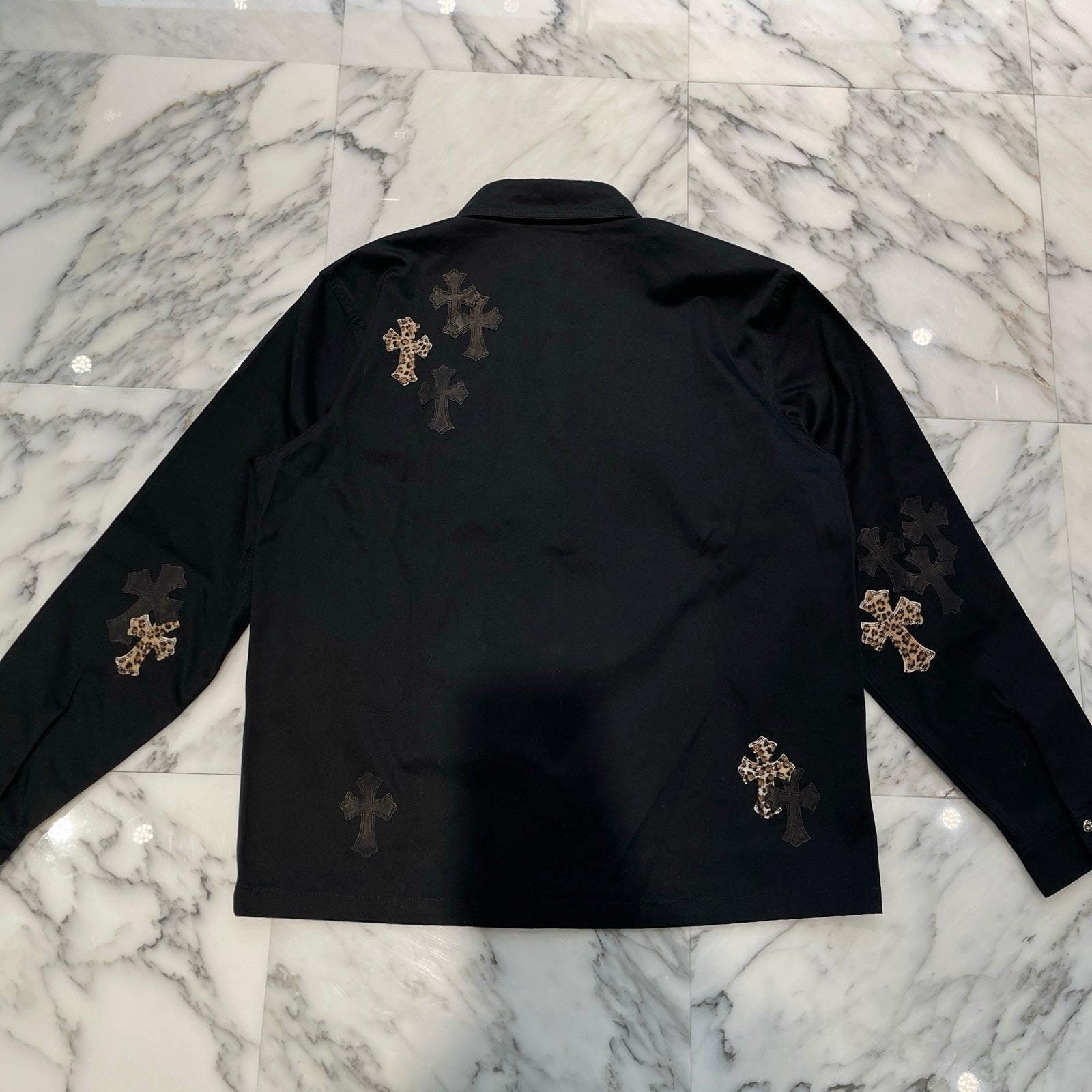 CHROME HEARTS Y NOT Leopard Leather Cross Patch WORK DOG Jacket Size XL クロムハーツ ワイノット レオパルド レザークロスパッチ ワークドッグ ジャケット サイズXL