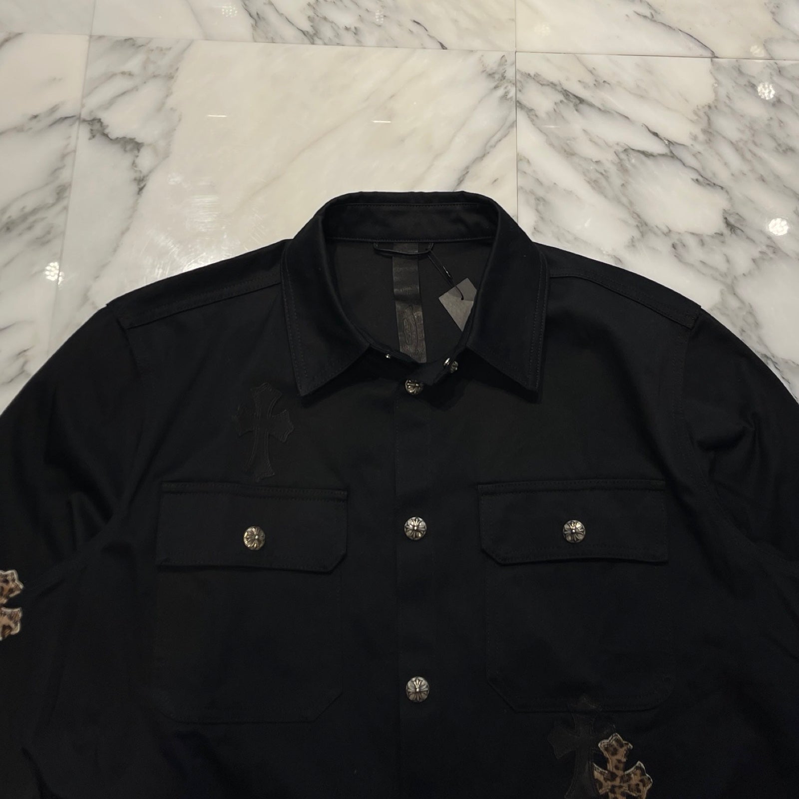 CHROME HEARTS Y NOT Leopard Leather Cross Patch WORK DOG Jacket Size XL クロムハーツ ワイノット レオパルド レザークロスパッチ ワークドッグ ジャケット サイズXL