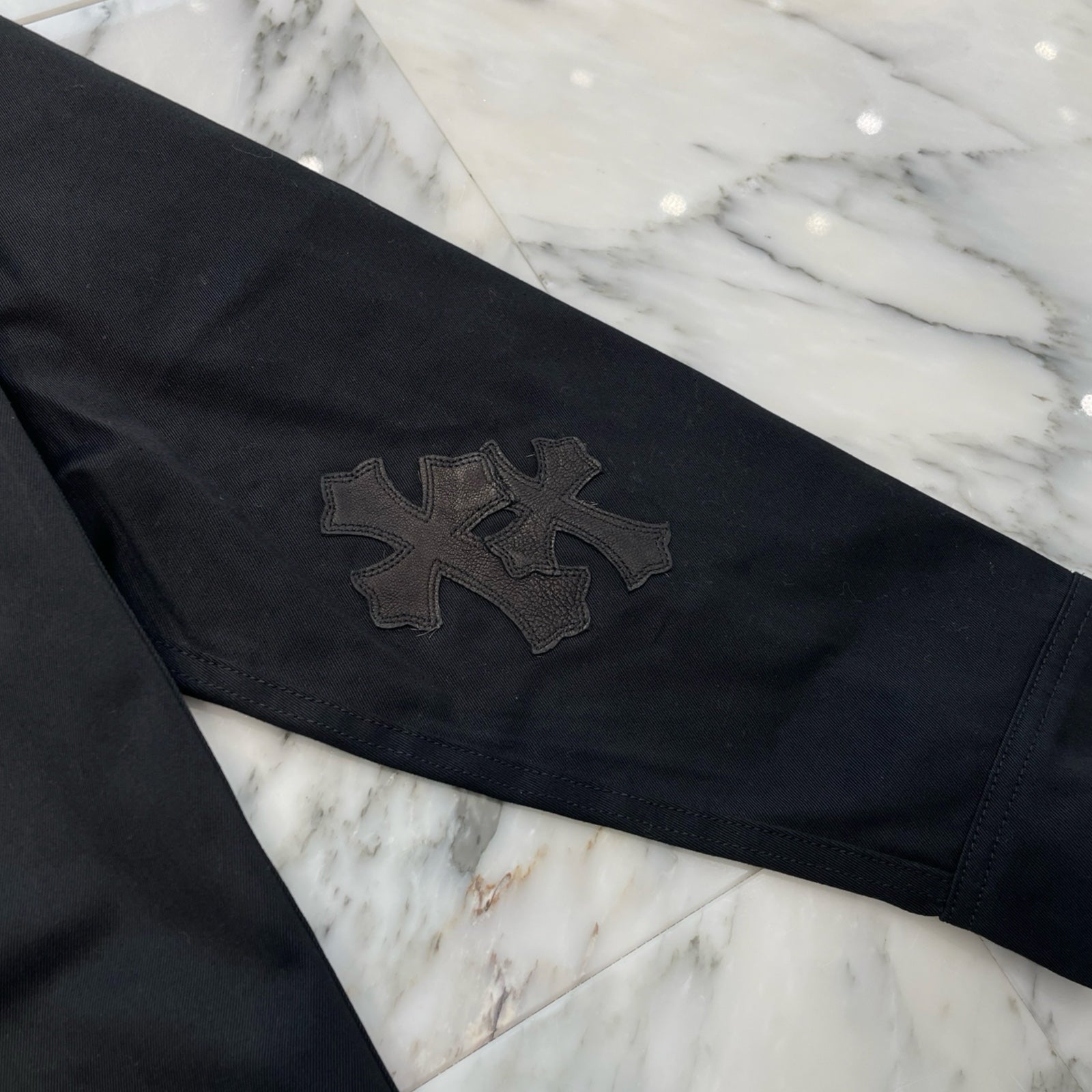 CHROME HEARTS Y NOT Leopard Leather Cross Patch WORK DOG Jacket Size XL クロムハーツ ワイノット レオパルド レザークロスパッチ ワークドッグ ジャケット サイズXL