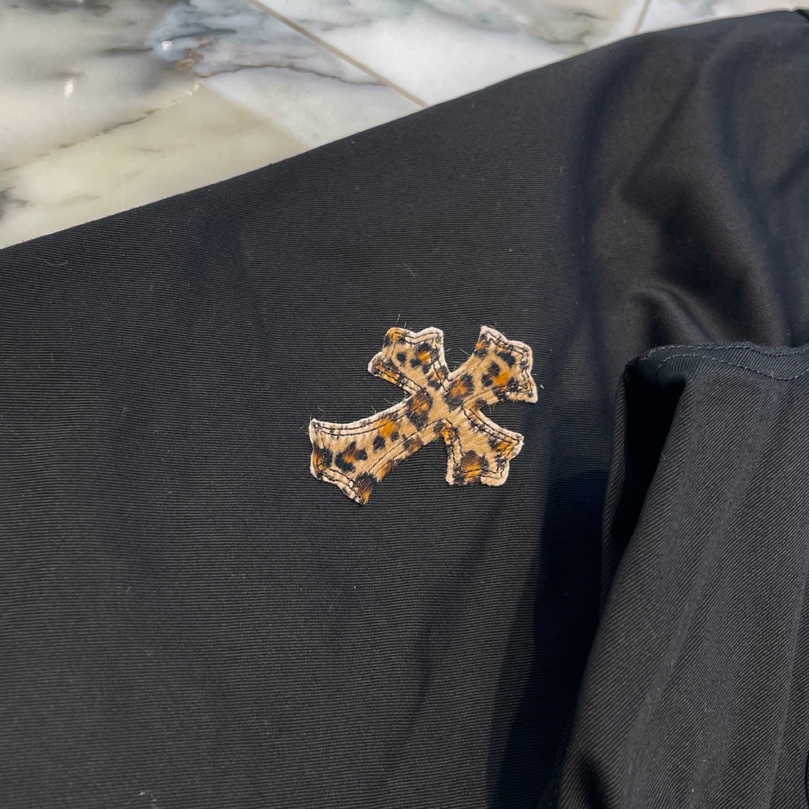 CHROME HEARTS Y NOT Leopard Leather Cross Patch WORK DOG Jacket Size XL クロムハーツ ワイノット レオパルド レザークロスパッチ ワークドッグ ジャケット サイズXL