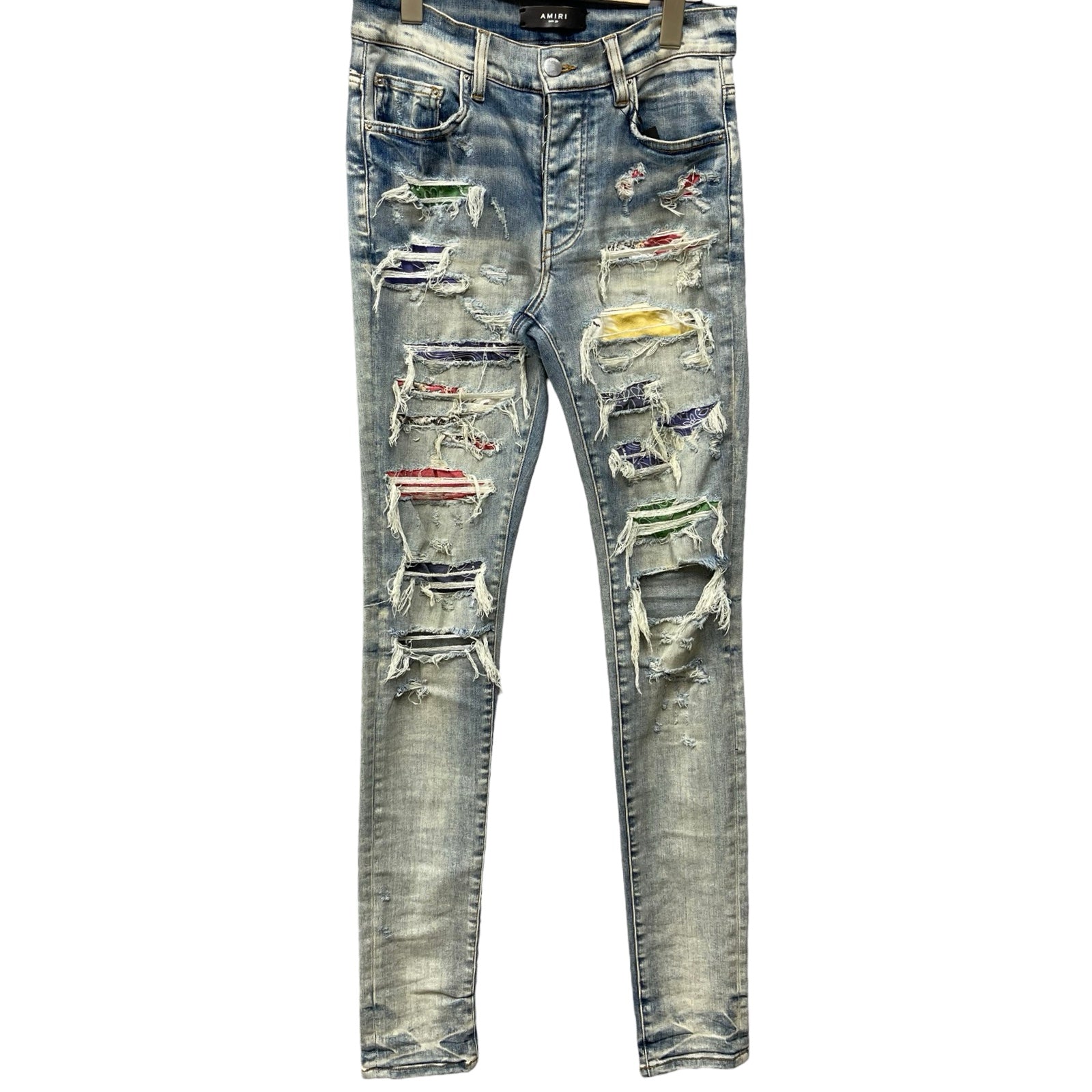 AMIRI Bandana Paisley Distressed Slim Fit Denim Pants Size 29