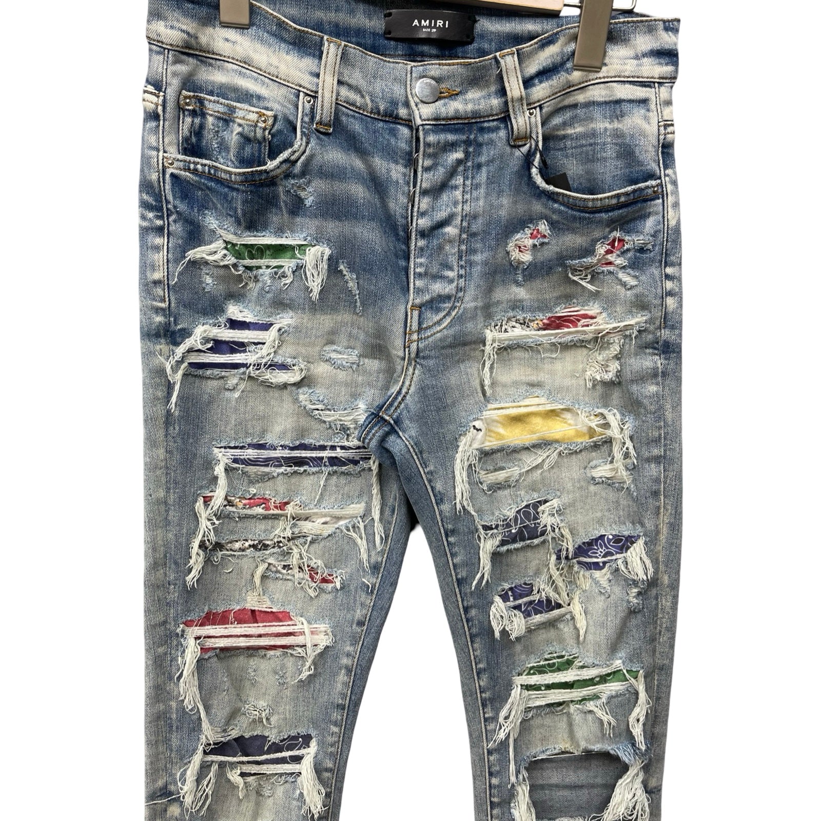 AMIRI Bandana Paisley Distressed Slim Fit Denim Pants Size 29