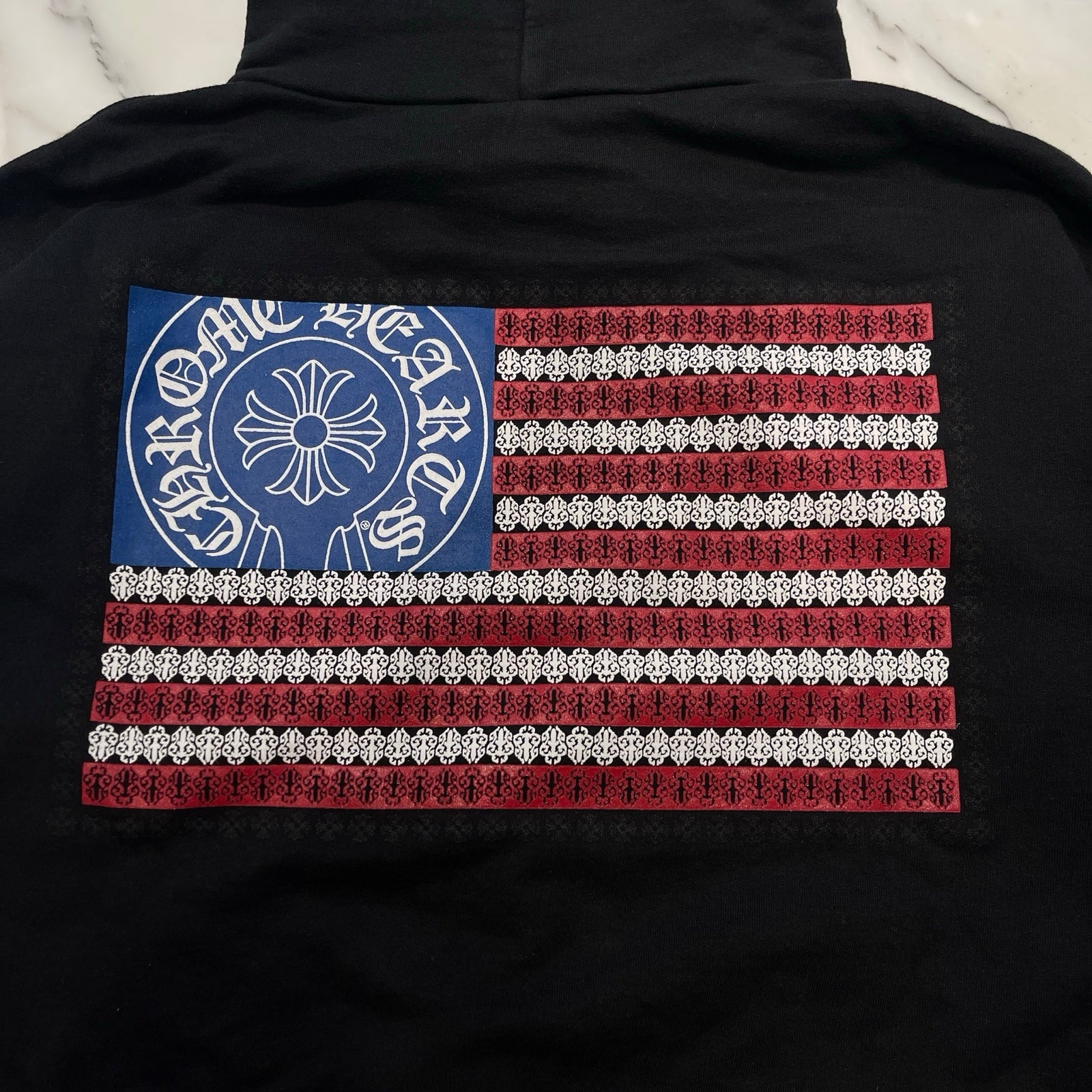 CHROME HEARTS American Flag Scroll Logo Pullover Hoodie Size L クロムハーツ アメリカ国旗 スクロールロゴ プルオーバーフーディー サイズL