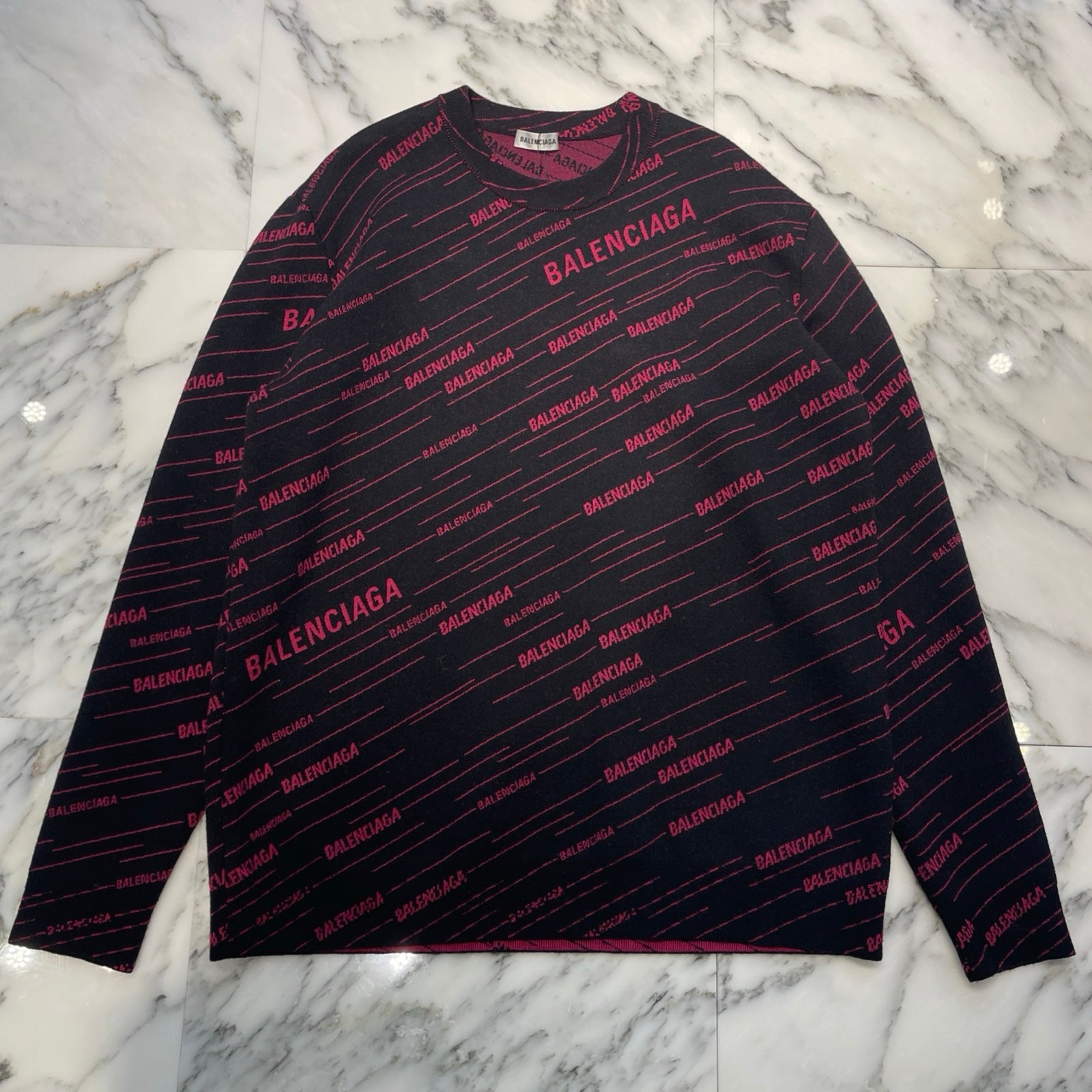 BALENCIAGA 2019AW Diagonal Jacquard Knit Sweater 583094 T1524 Size L バレンシアガ ダイアゴナ ジャカード ニットセーター サイズL