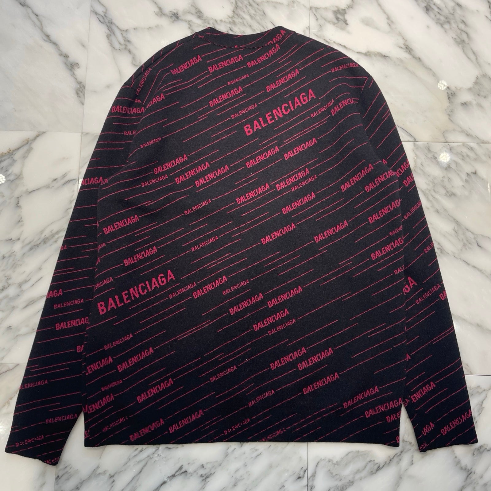 BALENCIAGA 2019AW Diagonal Jacquard Knit Sweater 583094 T1524 Size L バレンシアガ ダイアゴナ ジャカード ニットセーター サイズL