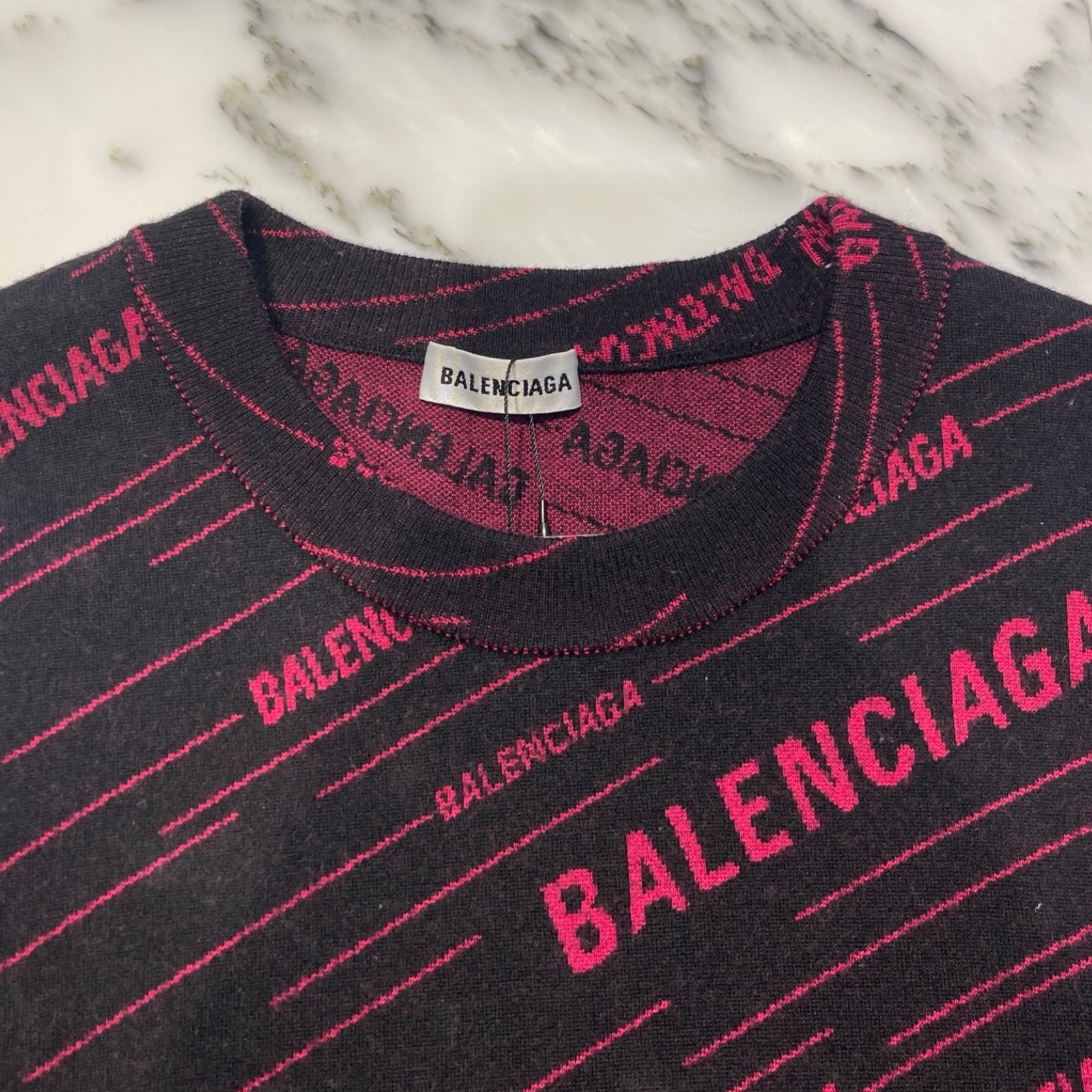 BALENCIAGA 2019AW Diagonal Jacquard Knit Sweater 583094 T1524 Size L バレンシアガ ダイアゴナ ジャカード ニットセーター サイズL