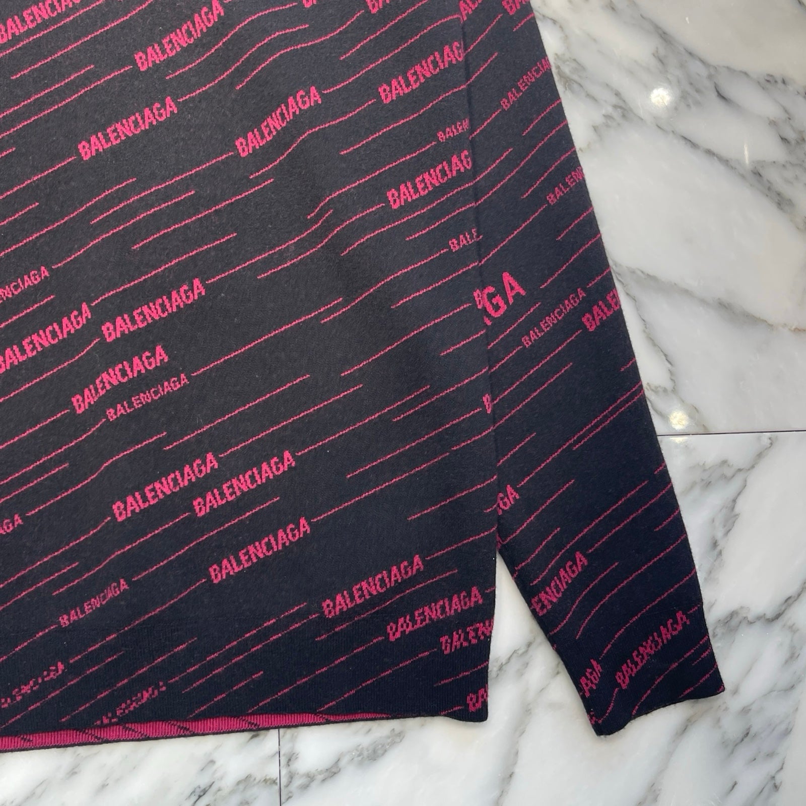 BALENCIAGA 2019AW Diagonal Jacquard Knit Sweater 583094 T1524 Size L バレンシアガ ダイアゴナ ジャカード ニットセーター サイズL