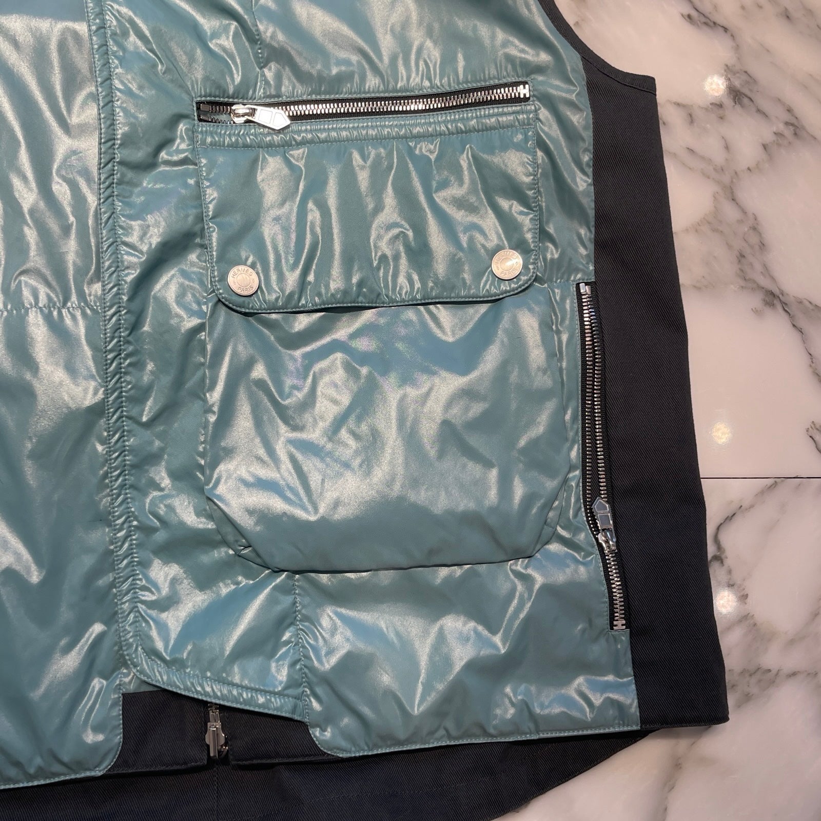 HERMES Reversible Zipped Hooded Vest Size 52 エルメス リバーシブル