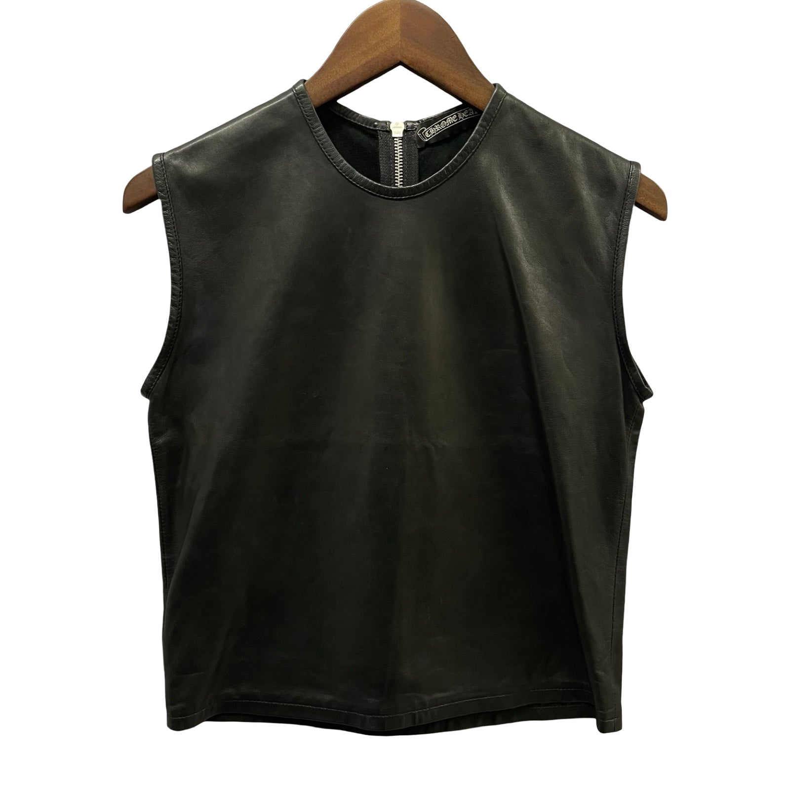 CHROME HEARTS Paper Chain Zip Up Leather Vest Size S