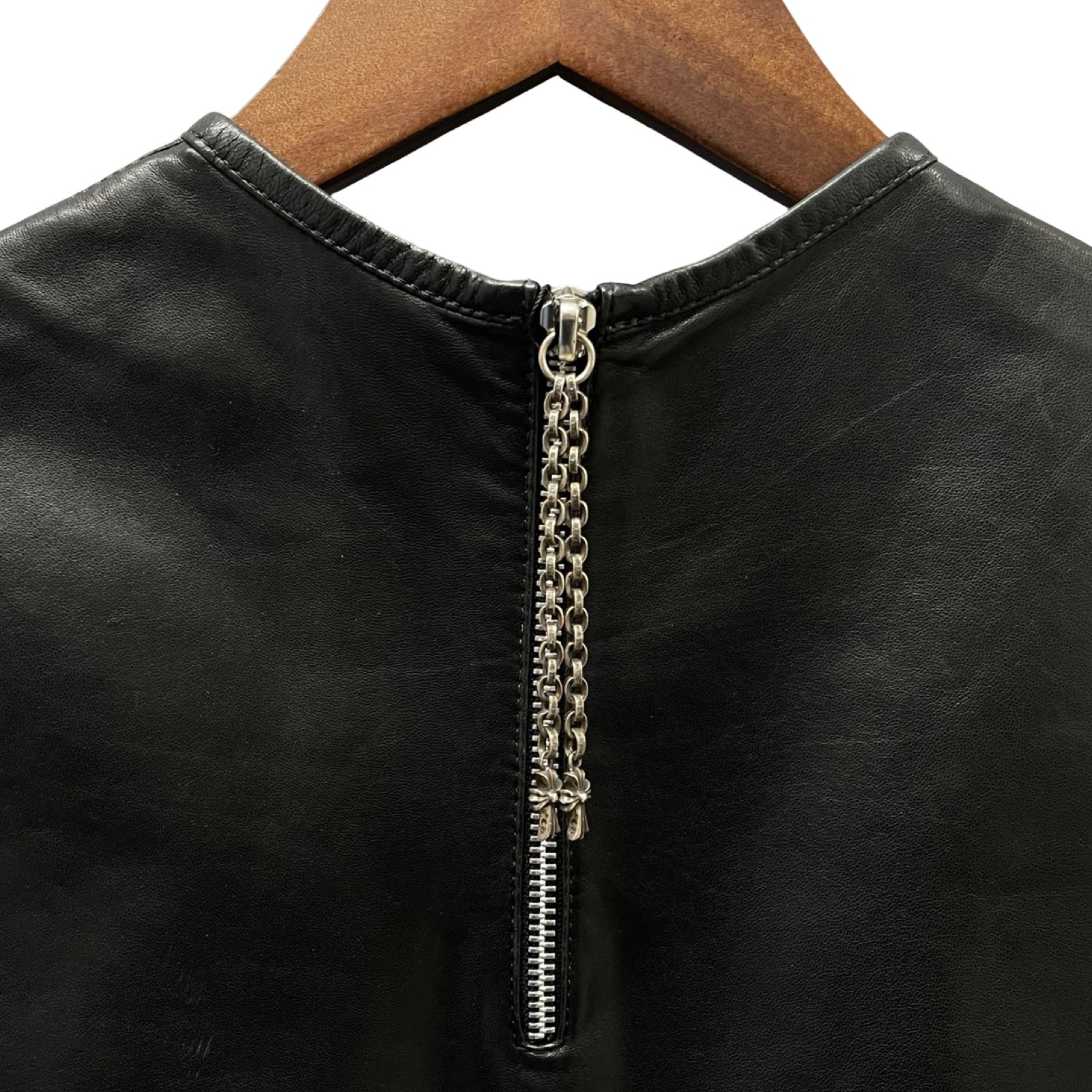 CHROME HEARTS Paper Chain Zip Up Leather Vest Size S