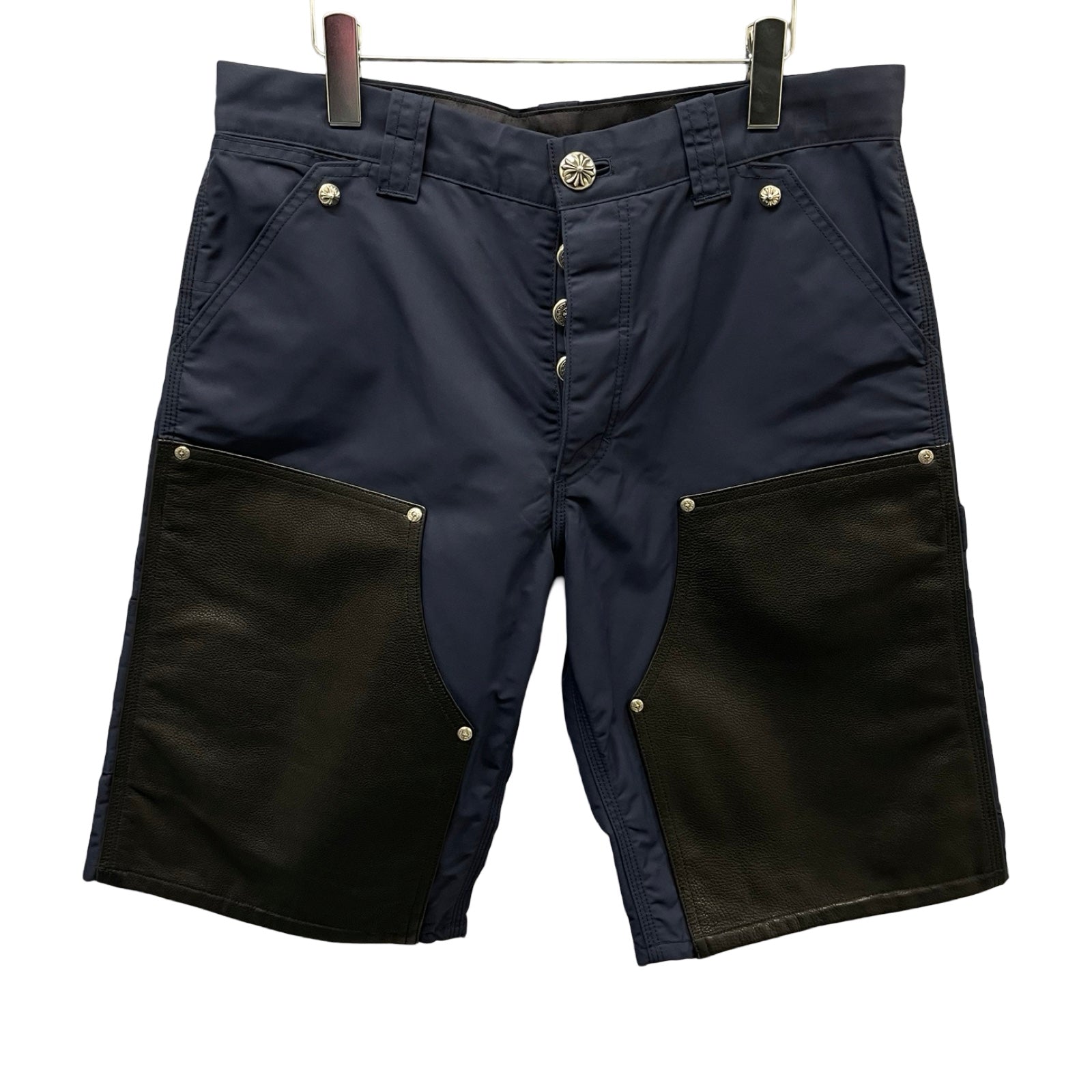 CHROME HEARTS Ynot Nylon Leather Cross Patch Shorts Size 32