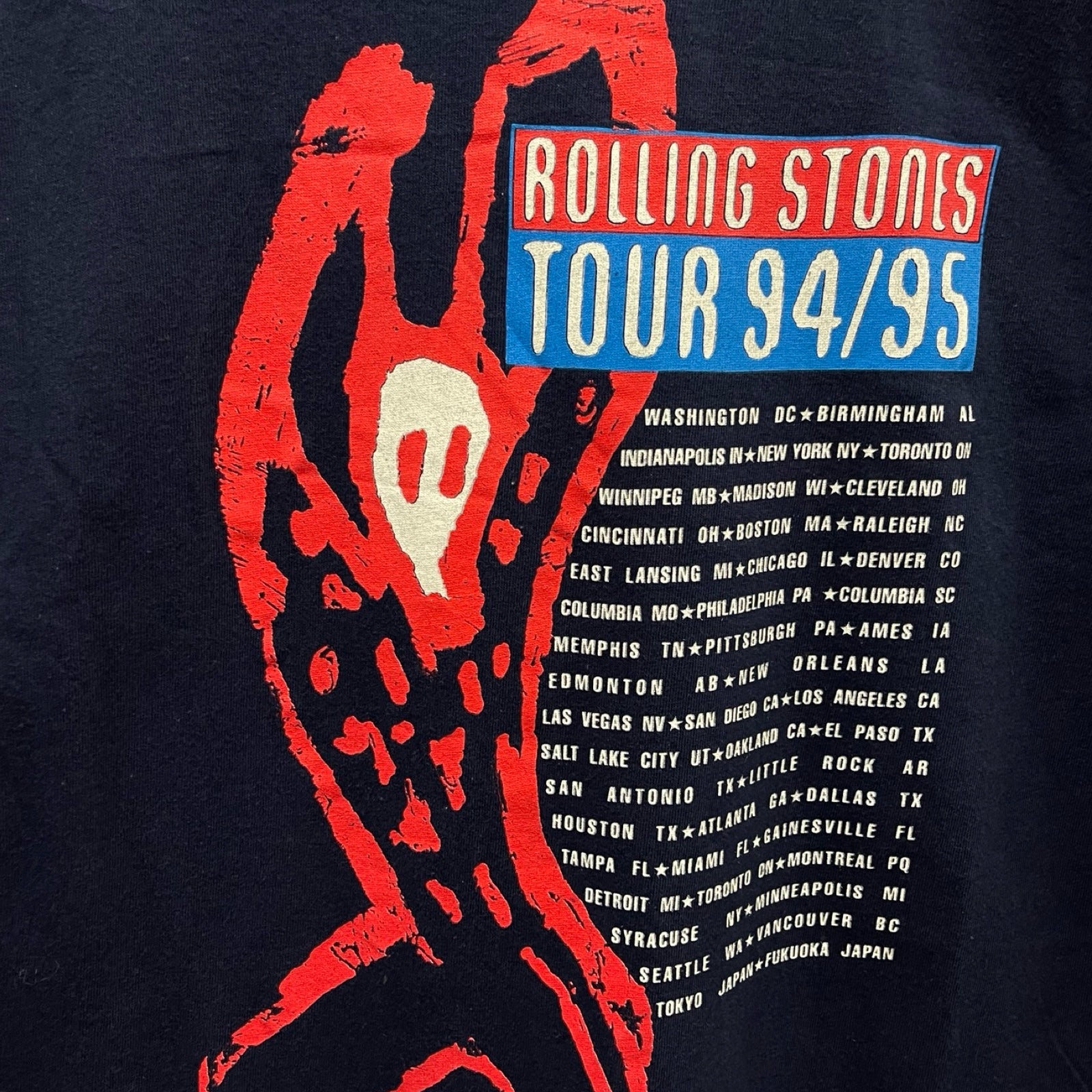 Vintage 90's The Rolling Stones Voodoo Lounge Tour 94/95 S/S Tee Size L
