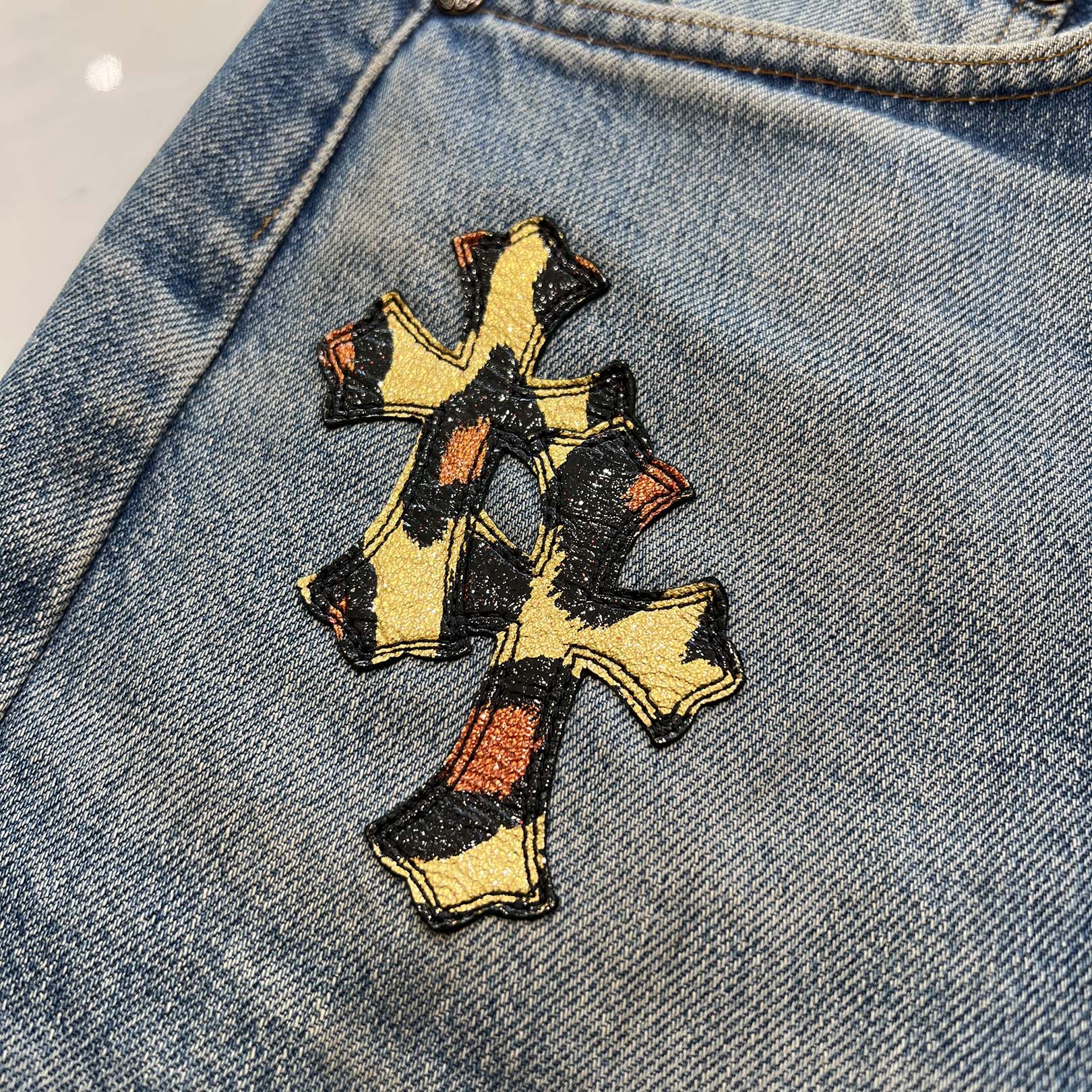 CHROME HEARTS × Levi's 501 VNTG Patent Leopard Leather Cross Patch Jeans Size 33 クロムハーツ × リーバイス 501 ヴィンテージ パテント レオパード レザークロスパッチ ジーンズ デニムパンツ サイズ33