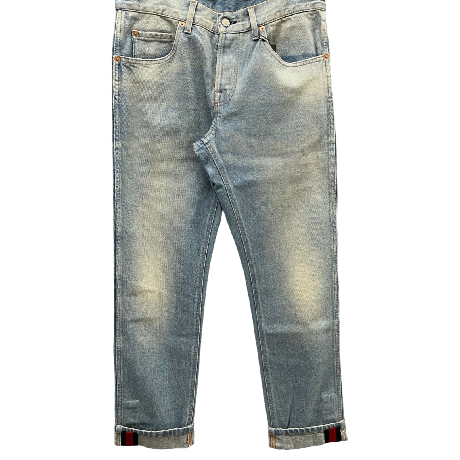 GUCCI 2018SS Web Stripe Tapered Denim Pants 430368 XR606 Size 33
