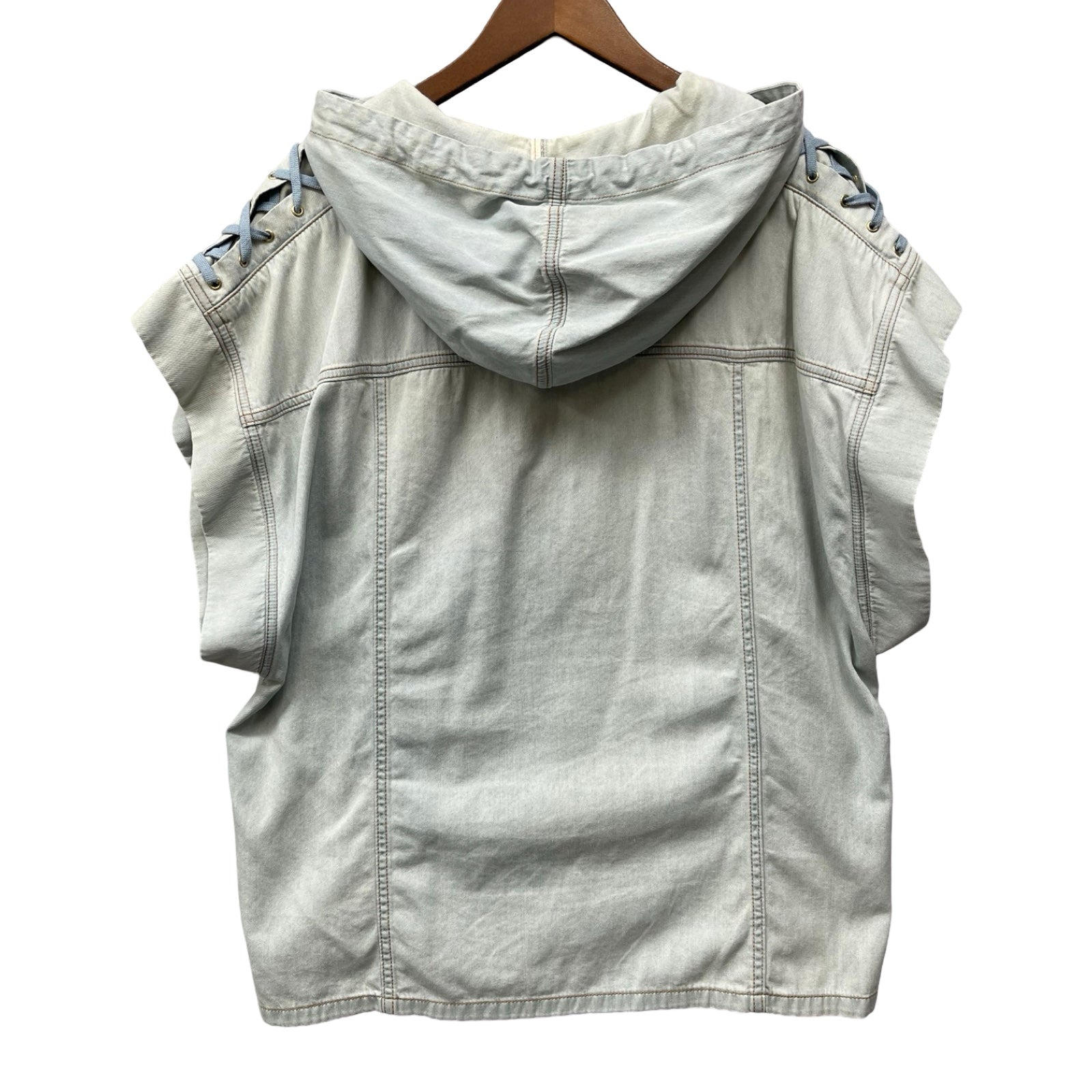 BALMAIN Lace Up Denim Short Sleeve Hoodie S7H8024044 Size XS