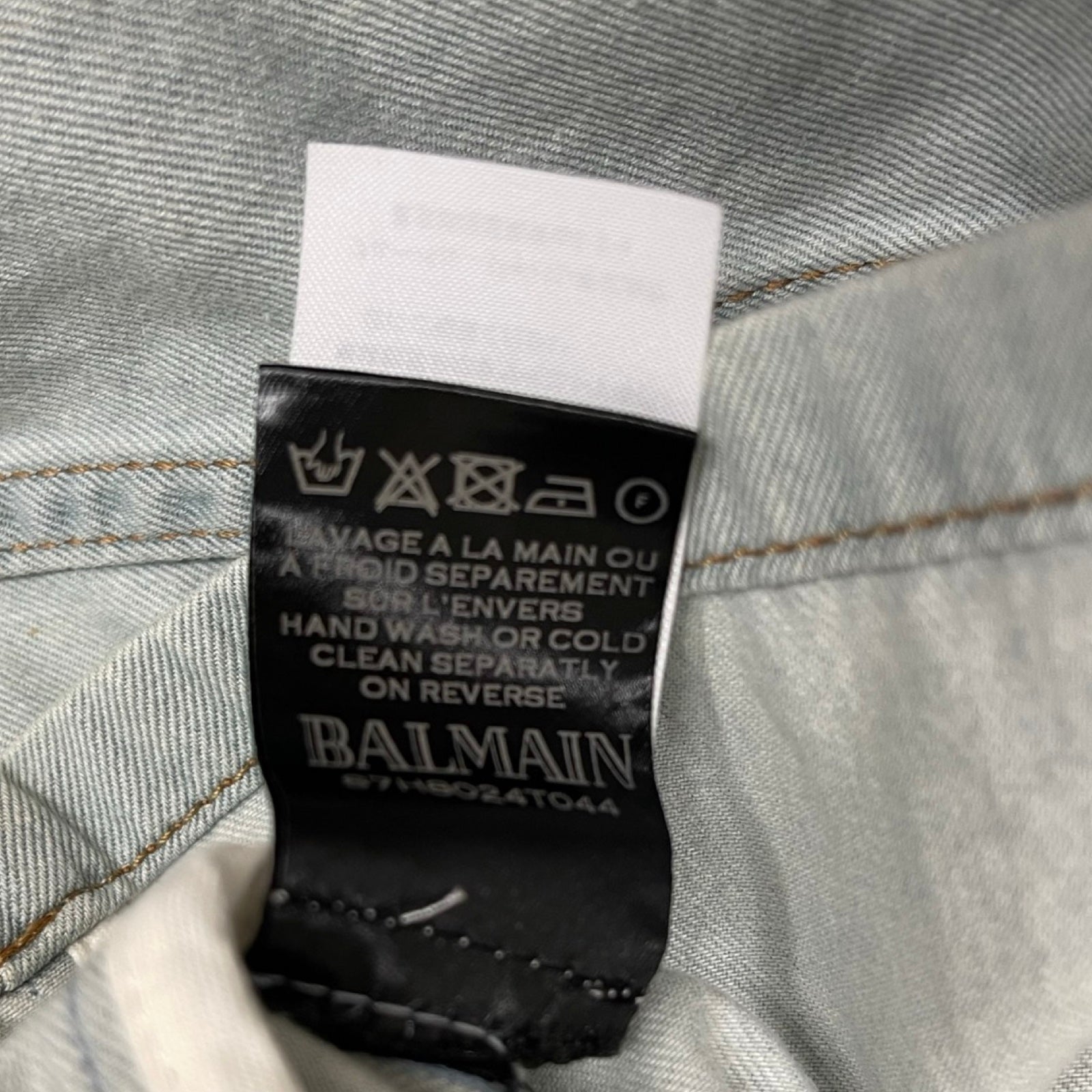 BALMAIN Lace Up Denim Short Sleeve Hoodie S7H8024044 Size XS