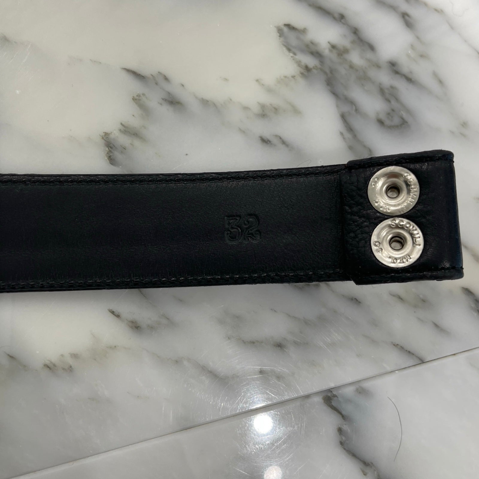 CHROME HEARTS Scroll Label Rivets Leather Belt Size 32