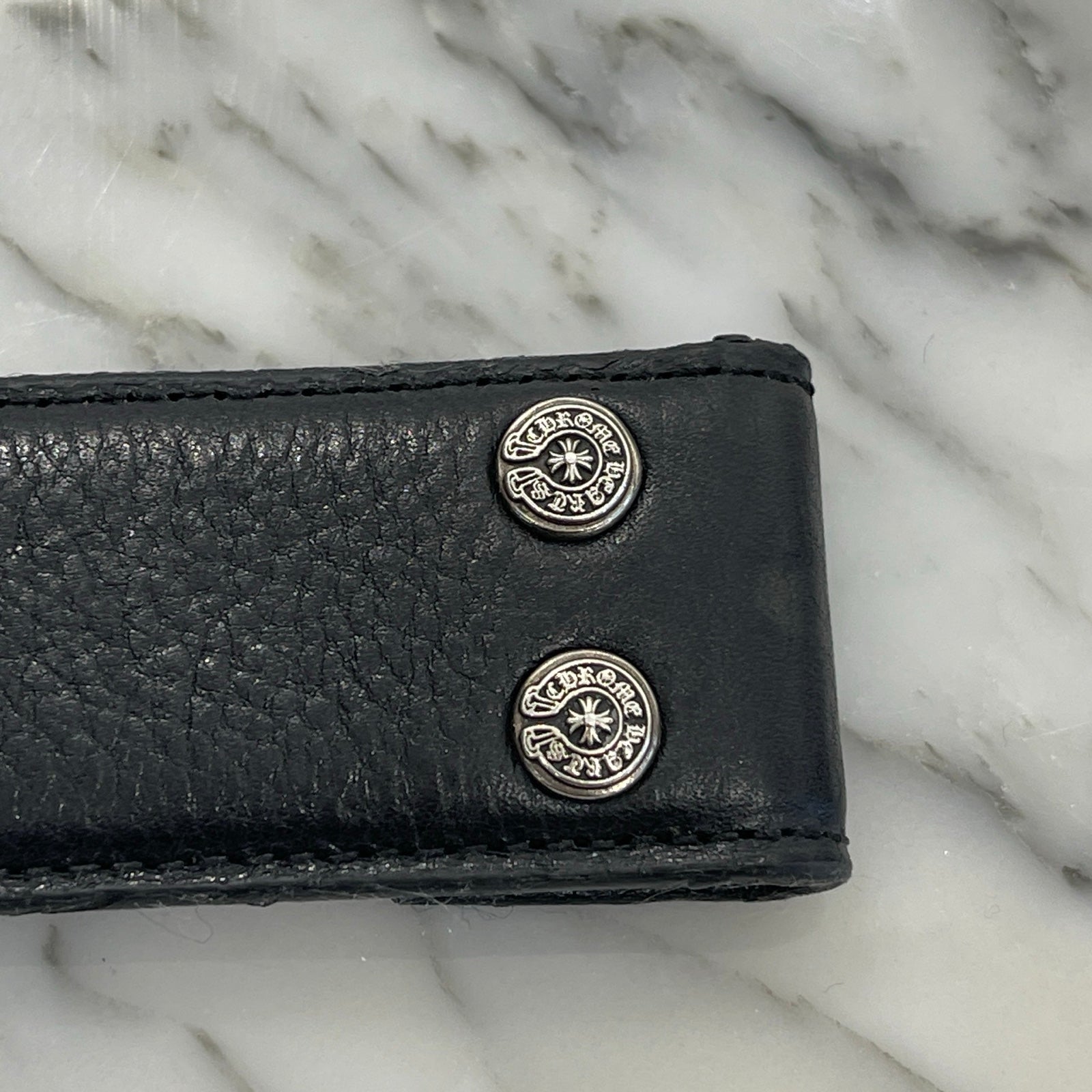 CHROMEHEARTS クロムハーツ スクロールレーベルリベット レザーベルト CHROME HEARTS Scroll Label Rivets Leather Belt Size 32